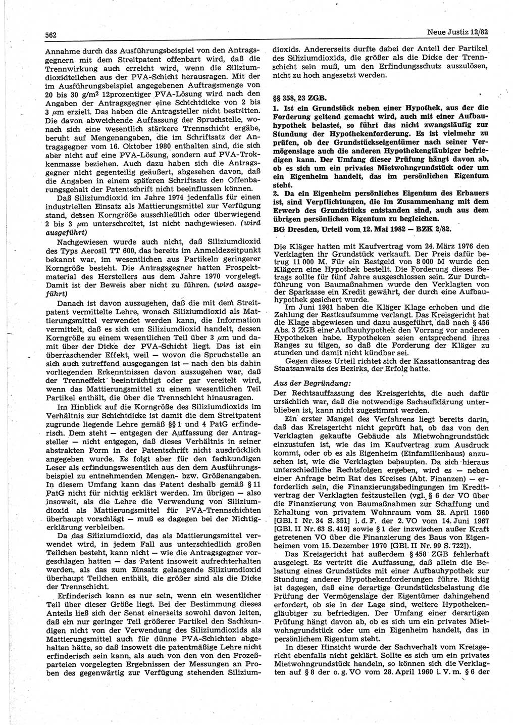 Neue Justiz (NJ), Zeitschrift für sozialistisches Recht und Gesetzlichkeit [Deutsche Demokratische Republik (DDR)], 36. Jahrgang 1982, Seite 562 (NJ DDR 1982, S. 562)