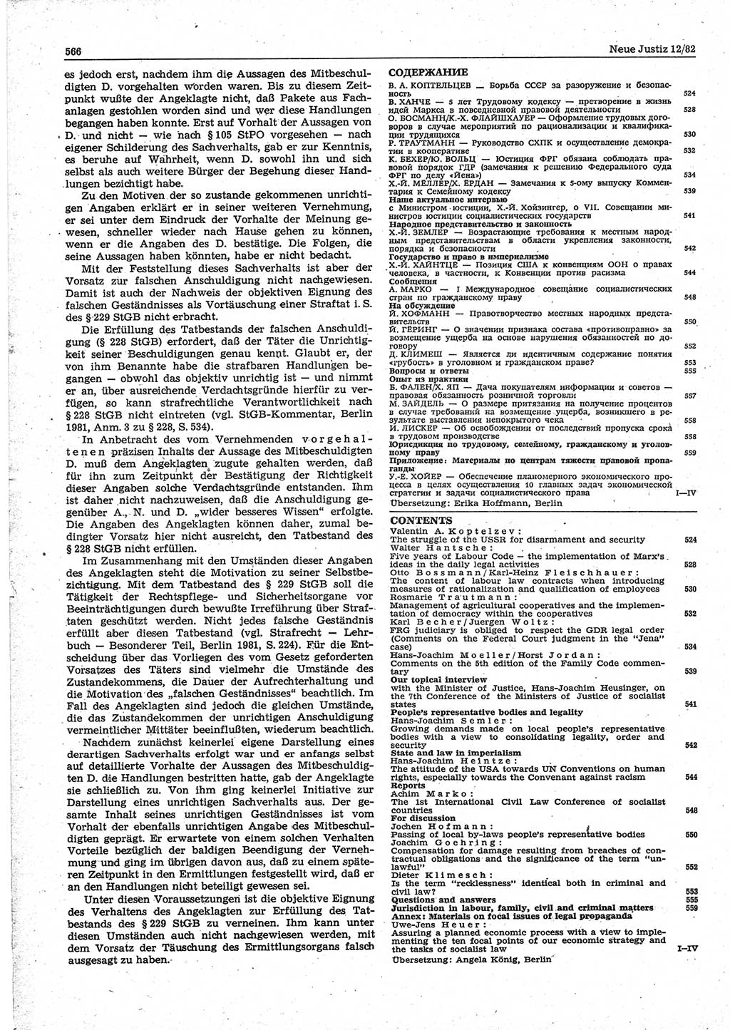 Neue Justiz (NJ), Zeitschrift für sozialistisches Recht und Gesetzlichkeit [Deutsche Demokratische Republik (DDR)], 36. Jahrgang 1982, Seite 566 (NJ DDR 1982, S. 566)