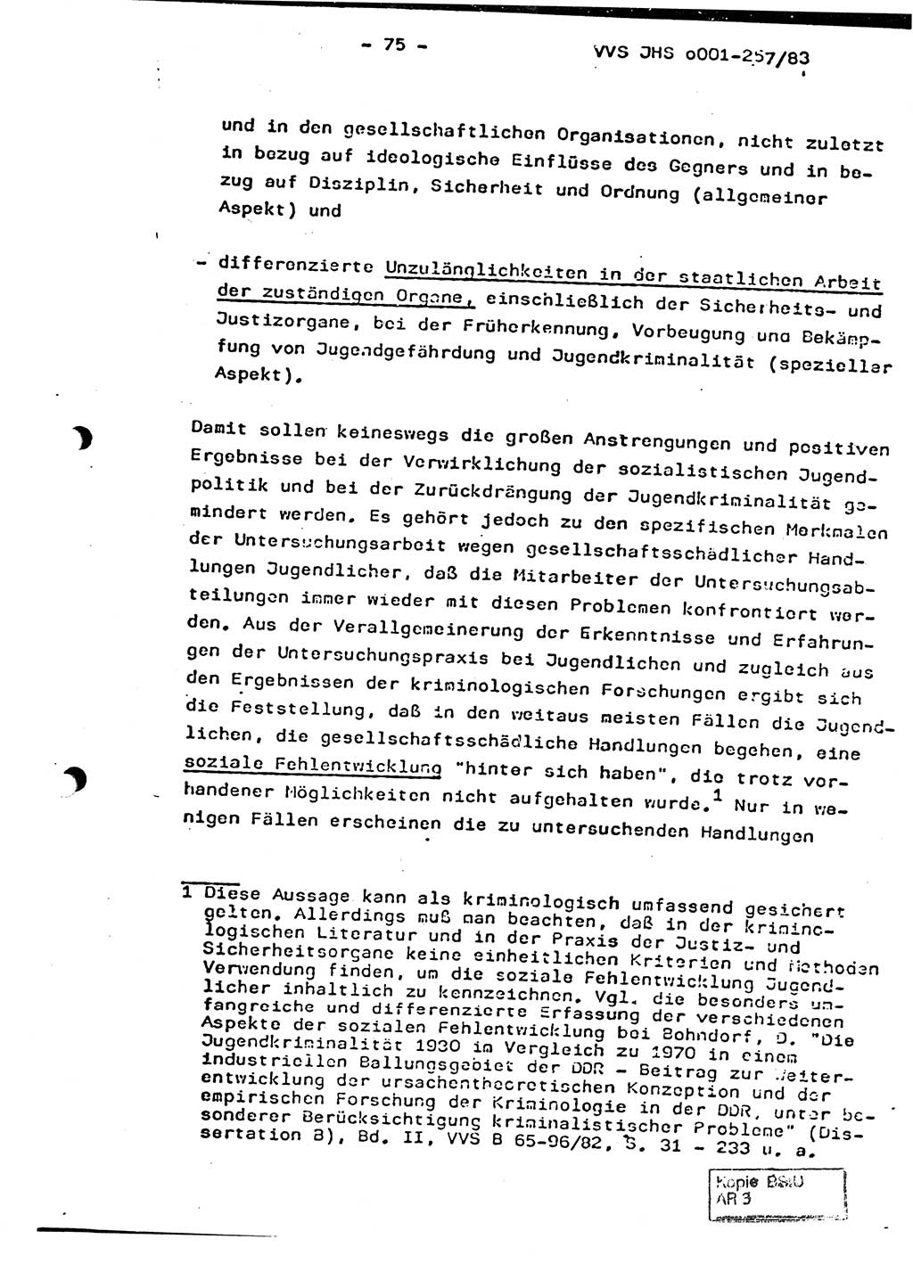 Dissertation, Oberst Helmut Lubas (BV Mdg.), Oberstleutnant Manfred Eschberger (HA IX), Oberleutnant Hans-Jürgen Ludwig (JHS), Ministerium für Staatssicherheit (MfS) [Deutsche Demokratische Republik (DDR)], Juristische Hochschule (JHS), Vertrauliche Verschlußsache (VVS) o001-257/83, Potsdam 1983, Seite 75 (Diss. MfS DDR JHS VVS o001-257/83 1983, S. 75)