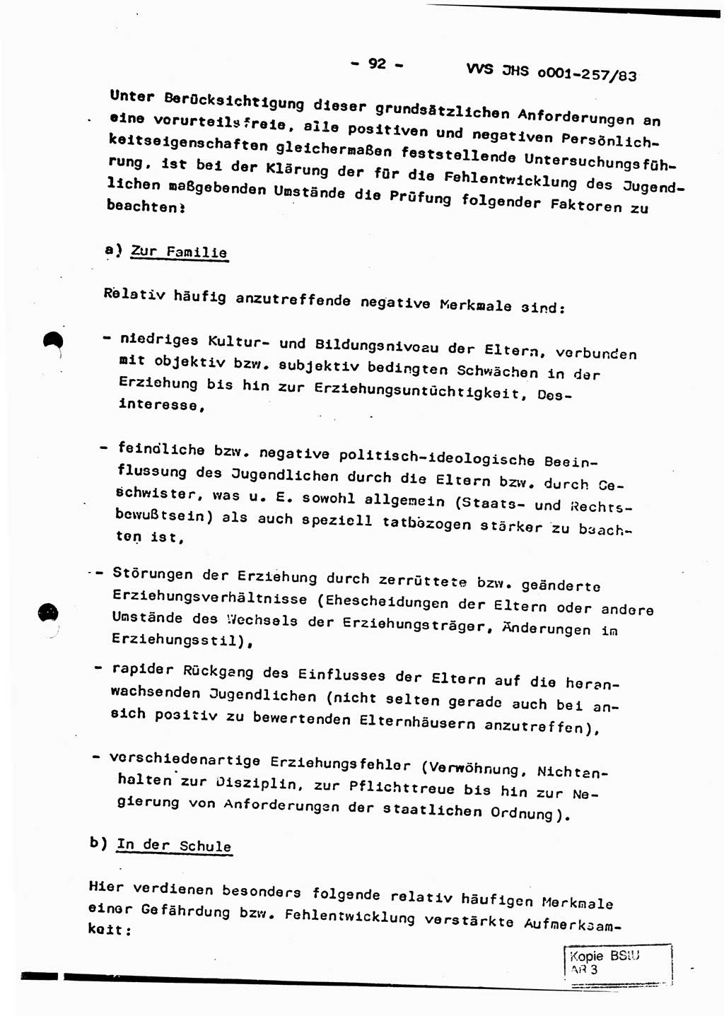 Dissertation, Oberst Helmut Lubas (BV Mdg.), Oberstleutnant Manfred Eschberger (HA IX), Oberleutnant Hans-Jürgen Ludwig (JHS), Ministerium für Staatssicherheit (MfS) [Deutsche Demokratische Republik (DDR)], Juristische Hochschule (JHS), Vertrauliche Verschlußsache (VVS) o001-257/83, Potsdam 1983, Seite 92 (Diss. MfS DDR JHS VVS o001-257/83 1983, S. 92)