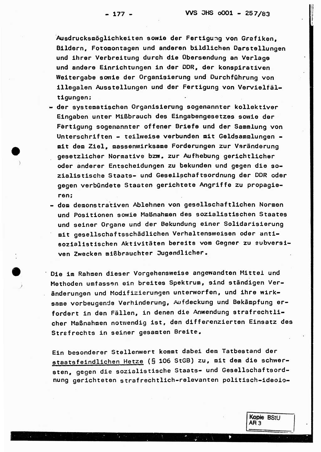 Dissertation, Oberst Helmut Lubas (BV Mdg.), Oberstleutnant Manfred Eschberger (HA IX), Oberleutnant Hans-Jürgen Ludwig (JHS), Ministerium für Staatssicherheit (MfS) [Deutsche Demokratische Republik (DDR)], Juristische Hochschule (JHS), Vertrauliche Verschlußsache (VVS) o001-257/83, Potsdam 1983, Seite 177 (Diss. MfS DDR JHS VVS o001-257/83 1983, S. 177)