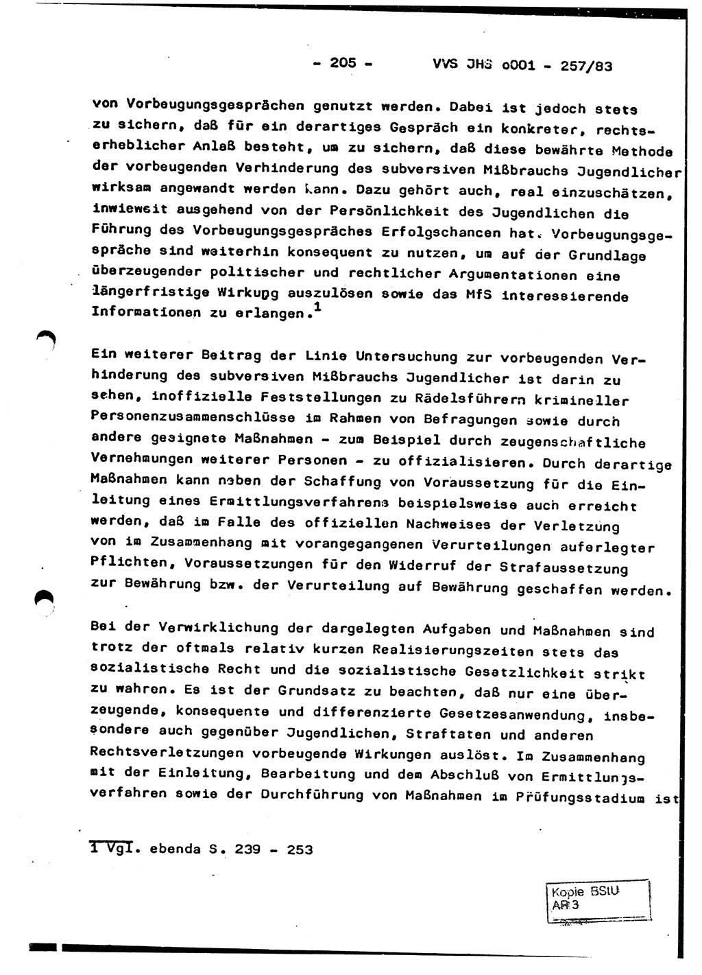 Dissertation, Oberst Helmut Lubas (BV Mdg.), Oberstleutnant Manfred Eschberger (HA IX), Oberleutnant Hans-Jürgen Ludwig (JHS), Ministerium für Staatssicherheit (MfS) [Deutsche Demokratische Republik (DDR)], Juristische Hochschule (JHS), Vertrauliche Verschlußsache (VVS) o001-257/83, Potsdam 1983, Seite 205 (Diss. MfS DDR JHS VVS o001-257/83 1983, S. 205)