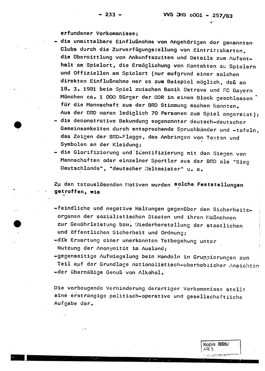 Dissertation, Oberst Helmut Lubas (BV Mdg.), Oberstleutnant Manfred Eschberger (HA IX), Oberleutnant Hans-Jürgen Ludwig (JHS), Ministerium für Staatssicherheit (MfS) [Deutsche Demokratische Republik (DDR)], Juristische Hochschule (JHS), Vertrauliche Verschlußsache (VVS) o001-257/83, Potsdam 1983, Seite 233 (Diss. MfS DDR JHS VVS o001-257/83 1983, S. 233)