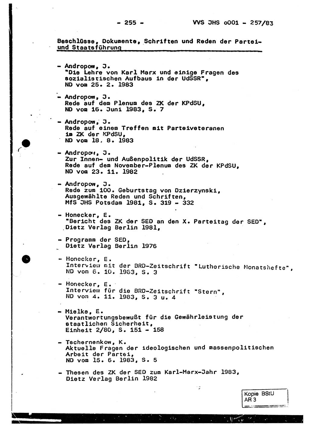 Dissertation, Oberst Helmut Lubas (BV Mdg.), Oberstleutnant Manfred Eschberger (HA IX), Oberleutnant Hans-Jürgen Ludwig (JHS), Ministerium für Staatssicherheit (MfS) [Deutsche Demokratische Republik (DDR)], Juristische Hochschule (JHS), Vertrauliche Verschlußsache (VVS) o001-257/83, Potsdam 1983, Seite 255 (Diss. MfS DDR JHS VVS o001-257/83 1983, S. 255)