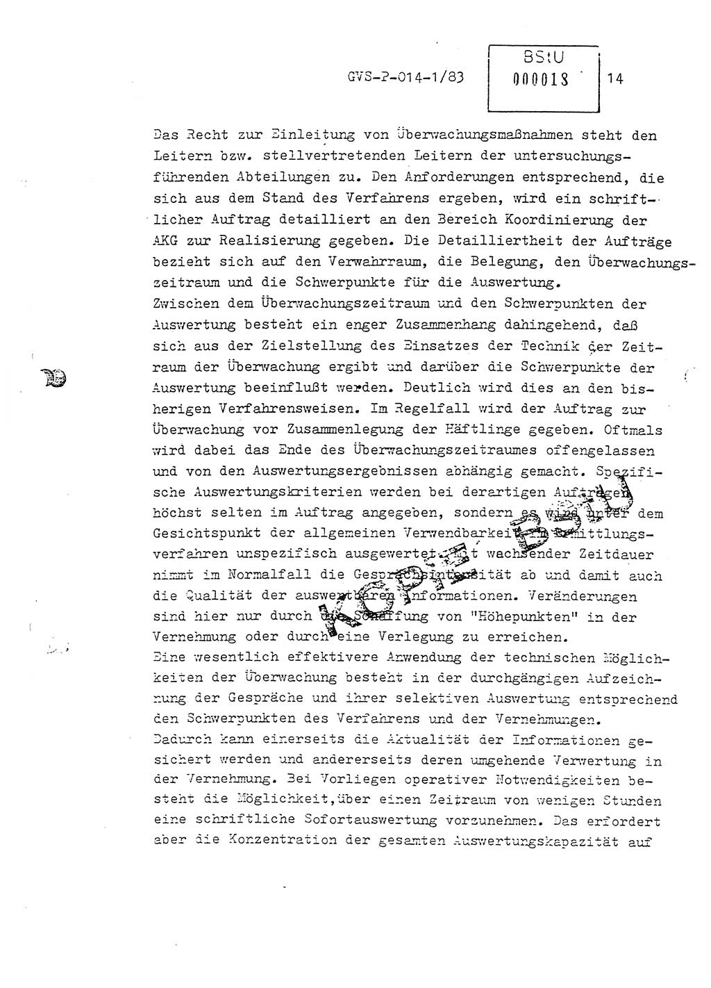 Fachschulabschlußarbeit Leutnant Dirk Autentrieb (HA Ⅸ/AKG), Ministerium für Staatssicherheit (MfS) [Deutsche Demokratische Republik (DDR)], Hauptabteilung (HA) Ⅸ, Geheime Verschlußsache (GVS) P-014-1/83, Berlin 1983, Blatt 14 (FS-Abschl.-Arb. MfS DDR HA Ⅸ GVS P-014-1/83 1983, Bl. 14)
