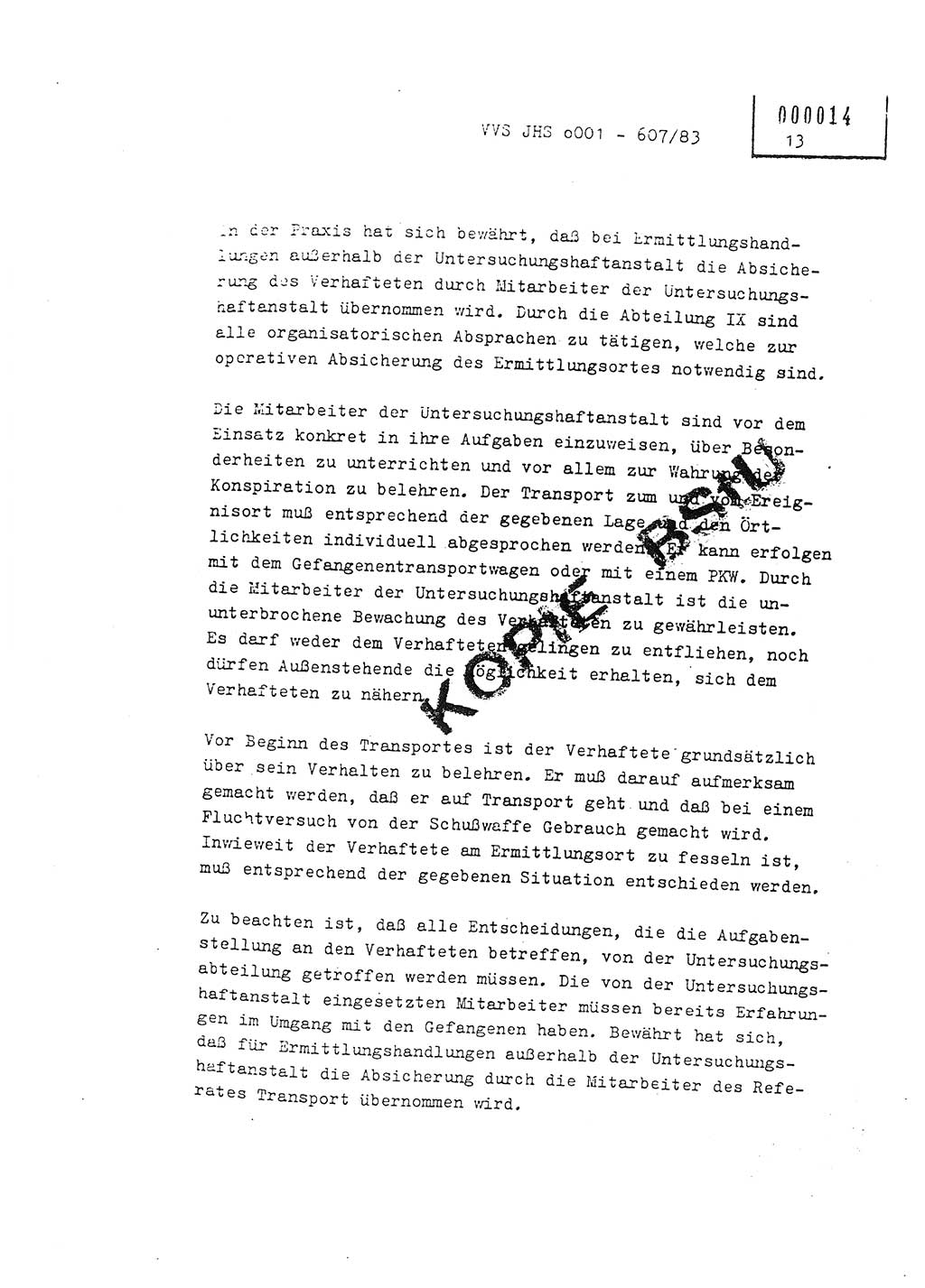 Fachschulabschlußarbeit Oberleutnant Hans-Joachim Saltmann (BV Rostock Abt. ⅩⅣ), Ministerium für Staatssicherheit (MfS) [Deutsche Demokratische Republik (DDR)], Juristische Hochschule (JHS), Vertrauliche Verschlußsache (VVS) o001-607/83, Potsdam 1983, Seite 13 (FS-Abschl.-Arb. MfS DDR JHS VVS o001-607/83 1983, S. 13)
