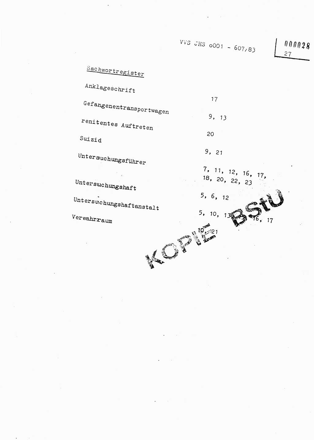 Fachschulabschlußarbeit Oberleutnant Hans-Joachim Saltmann (BV Rostock Abt. ⅩⅣ), Ministerium für Staatssicherheit (MfS) [Deutsche Demokratische Republik (DDR)], Juristische Hochschule (JHS), Vertrauliche Verschlußsache (VVS) o001-607/83, Potsdam 1983, Seite 27 (FS-Abschl.-Arb. MfS DDR JHS VVS o001-607/83 1983, S. 27)
