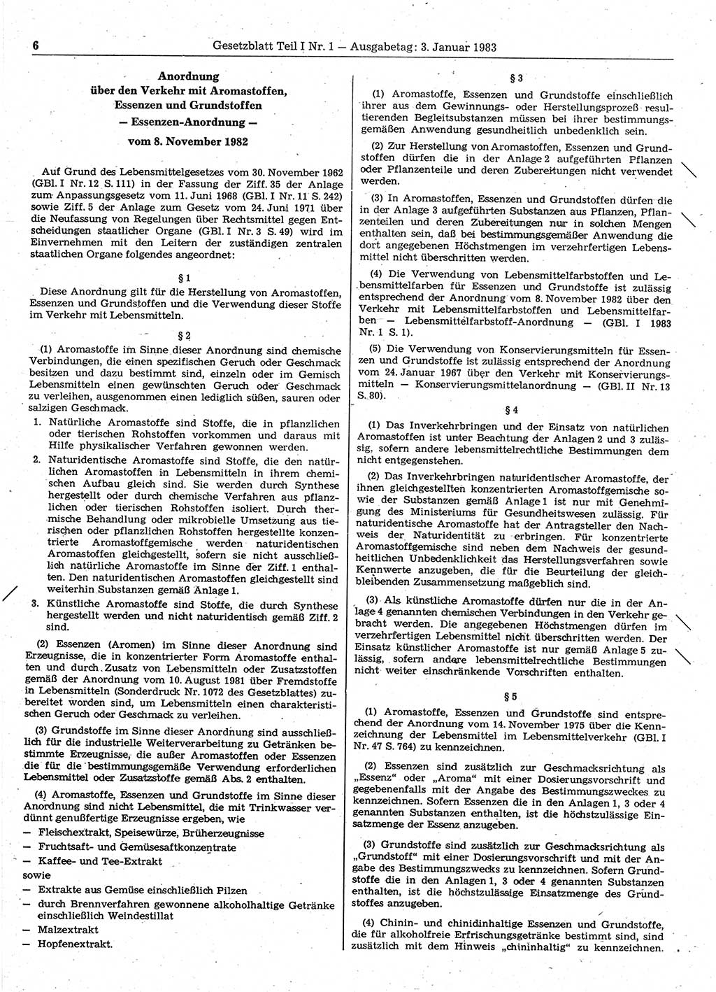 Gesetzblatt (GBl.) der Deutschen Demokratischen Republik (DDR) Teil Ⅰ 1983, Seite 6 (GBl. DDR Ⅰ 1983, S. 6)