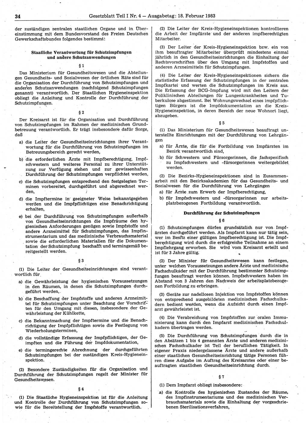 Gesetzblatt (GBl.) der Deutschen Demokratischen Republik (DDR) Teil Ⅰ 1983, Seite 34 (GBl. DDR Ⅰ 1983, S. 34)