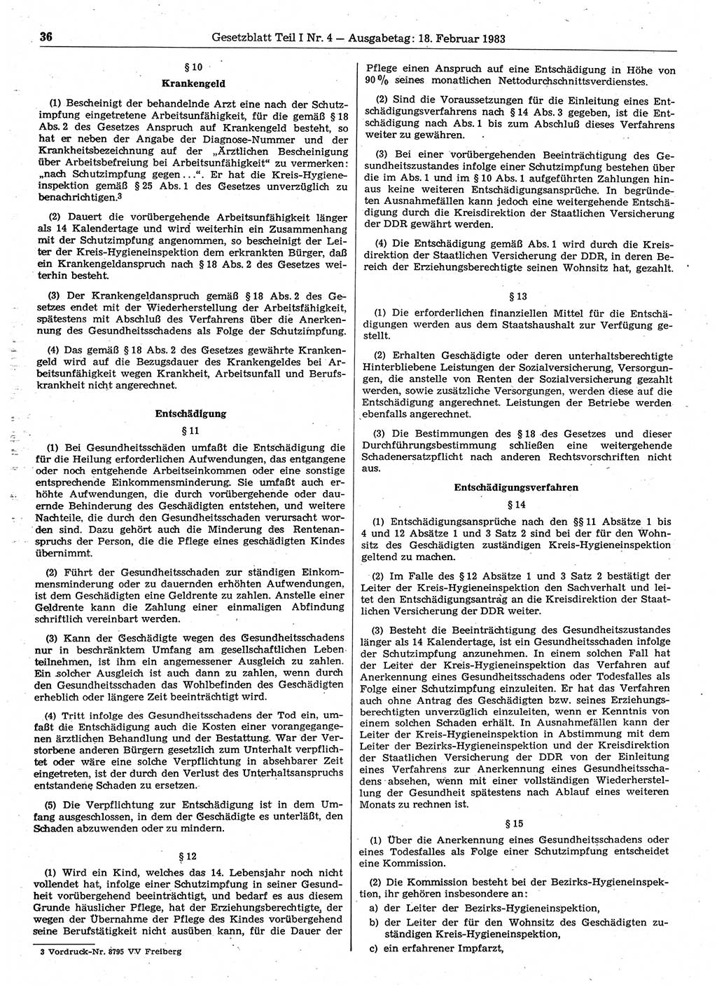 Gesetzblatt (GBl.) der Deutschen Demokratischen Republik (DDR) Teil Ⅰ 1983, Seite 36 (GBl. DDR Ⅰ 1983, S. 36)