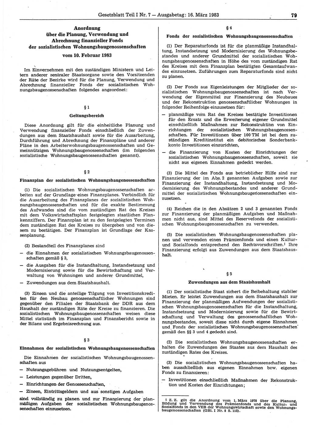Gesetzblatt (GBl.) der Deutschen Demokratischen Republik (DDR) Teil Ⅰ 1983, Seite 79 (GBl. DDR Ⅰ 1983, S. 79)