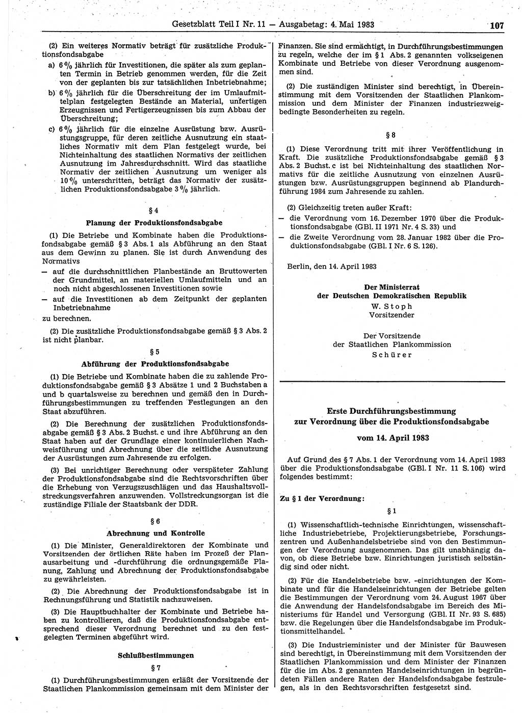 Gesetzblatt (GBl.) der Deutschen Demokratischen Republik (DDR) Teil Ⅰ 1983, Seite 107 (GBl. DDR Ⅰ 1983, S. 107)