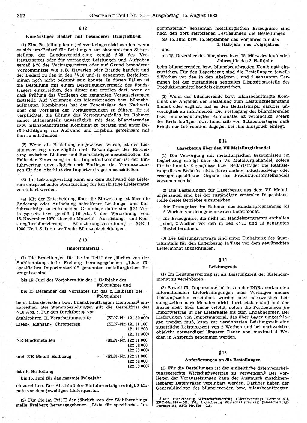 Gesetzblatt (GBl.) der Deutschen Demokratischen Republik (DDR) Teil Ⅰ 1983, Seite 212 (GBl. DDR Ⅰ 1983, S. 212)