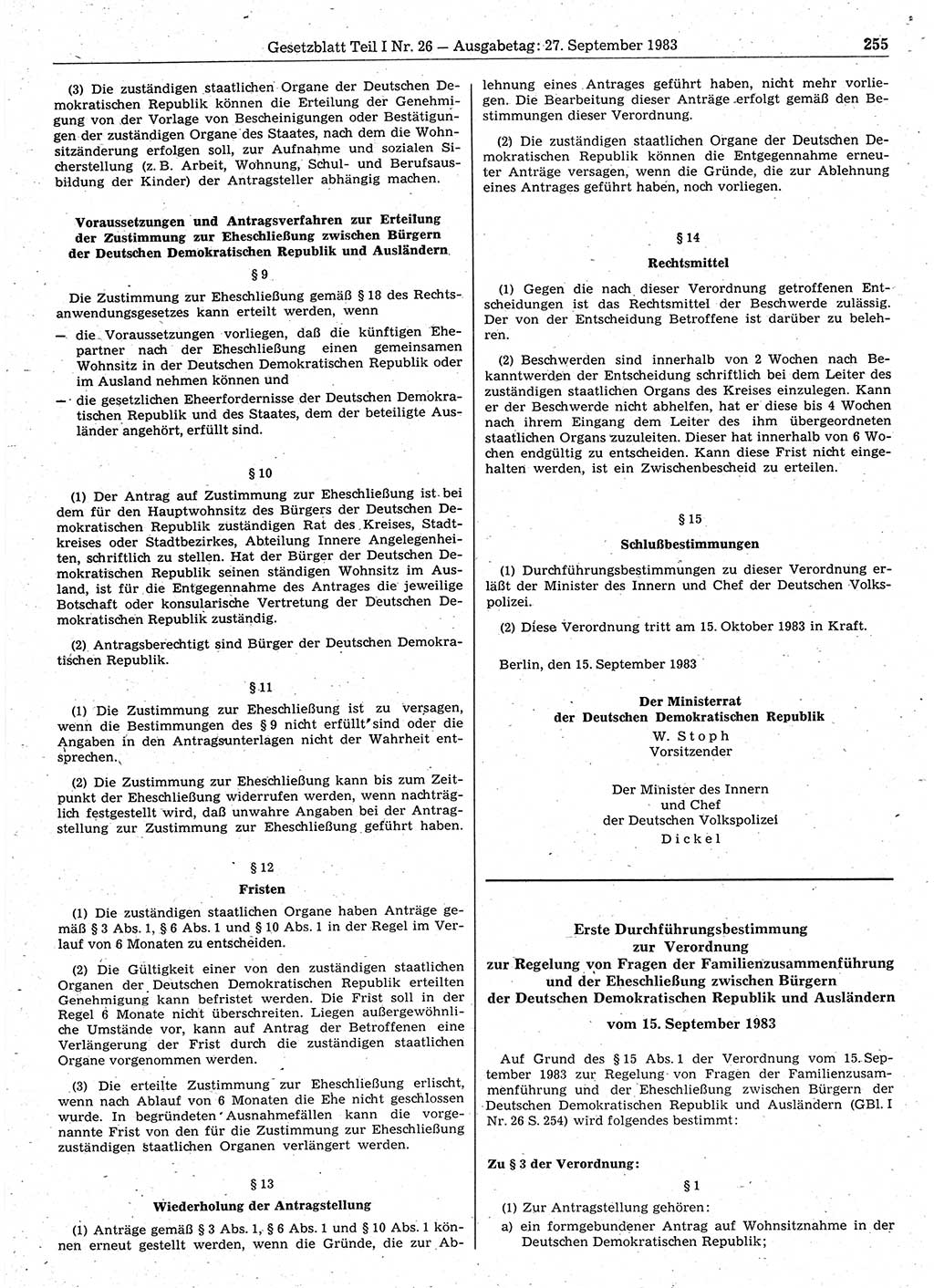 Gesetzblatt (GBl.) der Deutschen Demokratischen Republik (DDR) Teil Ⅰ 1983, Seite 255 (GBl. DDR Ⅰ 1983, S. 255)