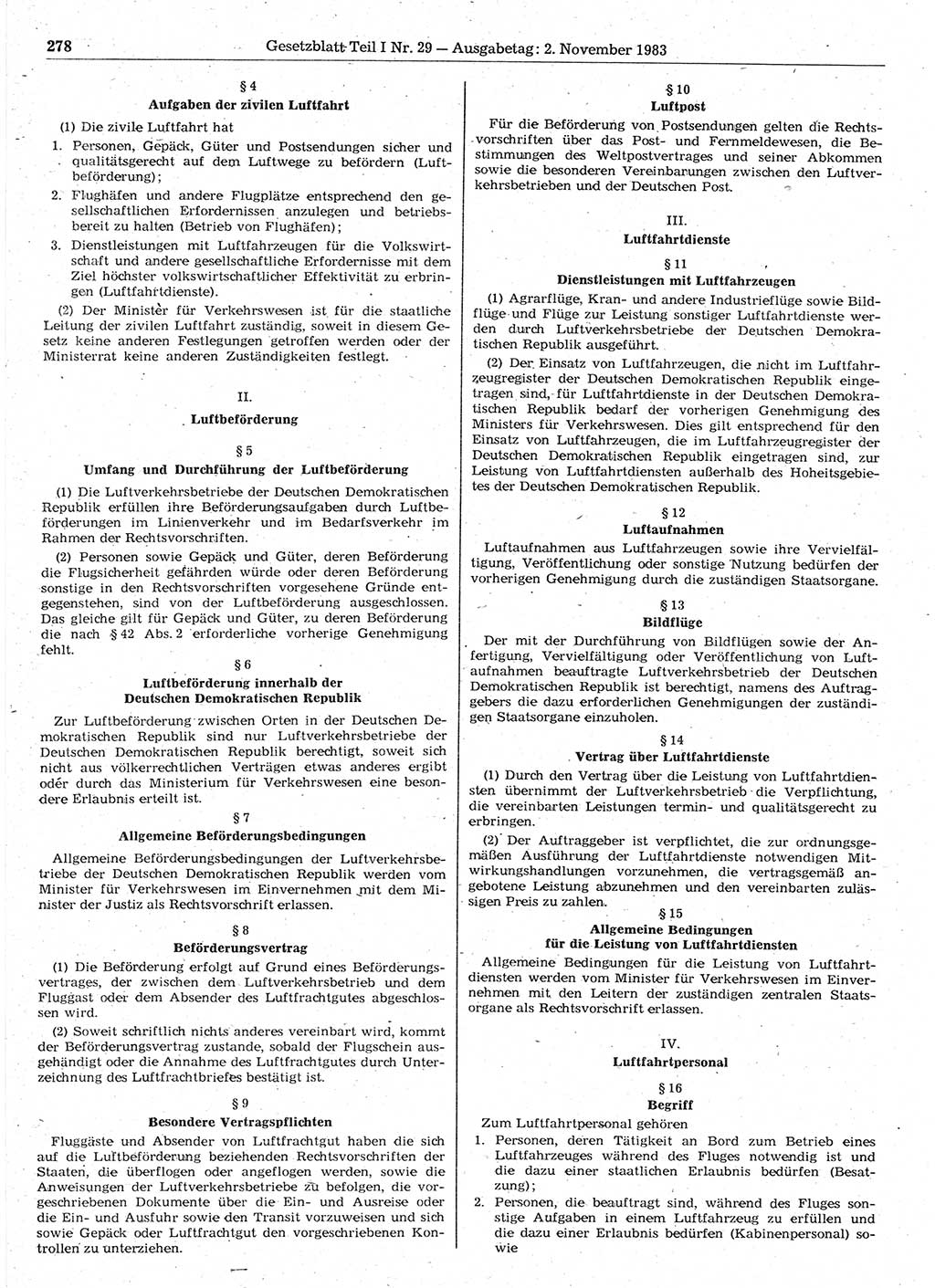 Gesetzblatt (GBl.) der Deutschen Demokratischen Republik (DDR) Teil Ⅰ 1983, Seite 278 (GBl. DDR Ⅰ 1983, S. 278)