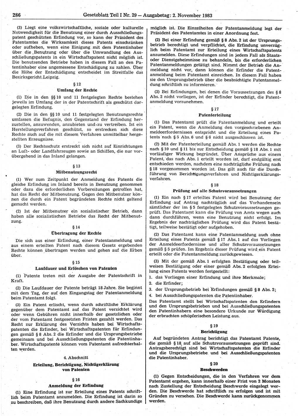 Gesetzblatt (GBl.) der Deutschen Demokratischen Republik (DDR) Teil Ⅰ 1983, Seite 286 (GBl. DDR Ⅰ 1983, S. 286)