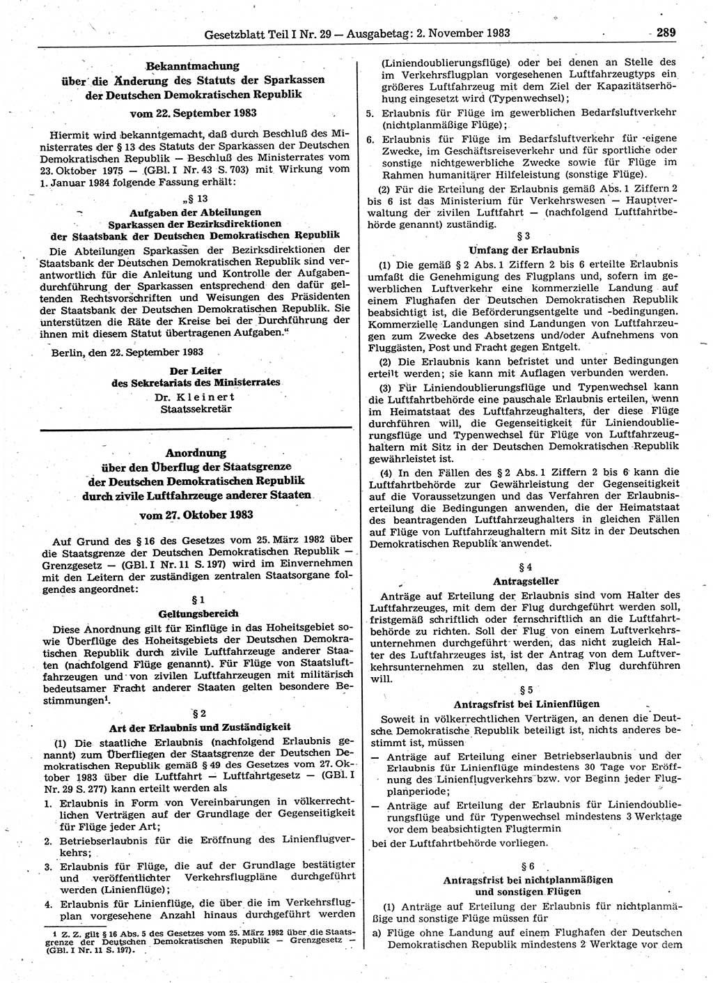 Gesetzblatt (GBl.) der Deutschen Demokratischen Republik (DDR) Teil Ⅰ 1983, Seite 289 (GBl. DDR Ⅰ 1983, S. 289)