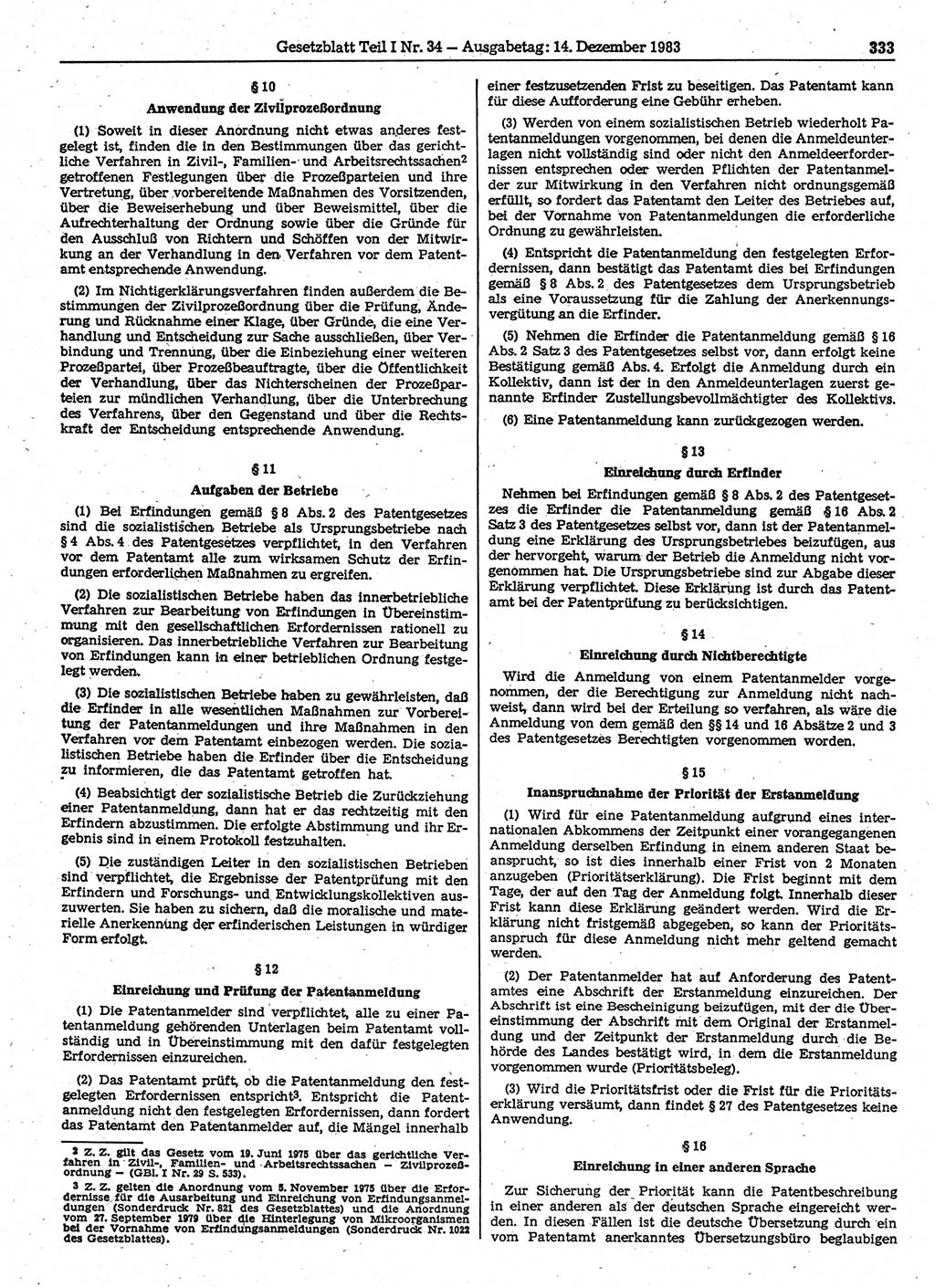 Gesetzblatt (GBl.) der Deutschen Demokratischen Republik (DDR) Teil Ⅰ 1983, Seite 333 (GBl. DDR Ⅰ 1983, S. 333)