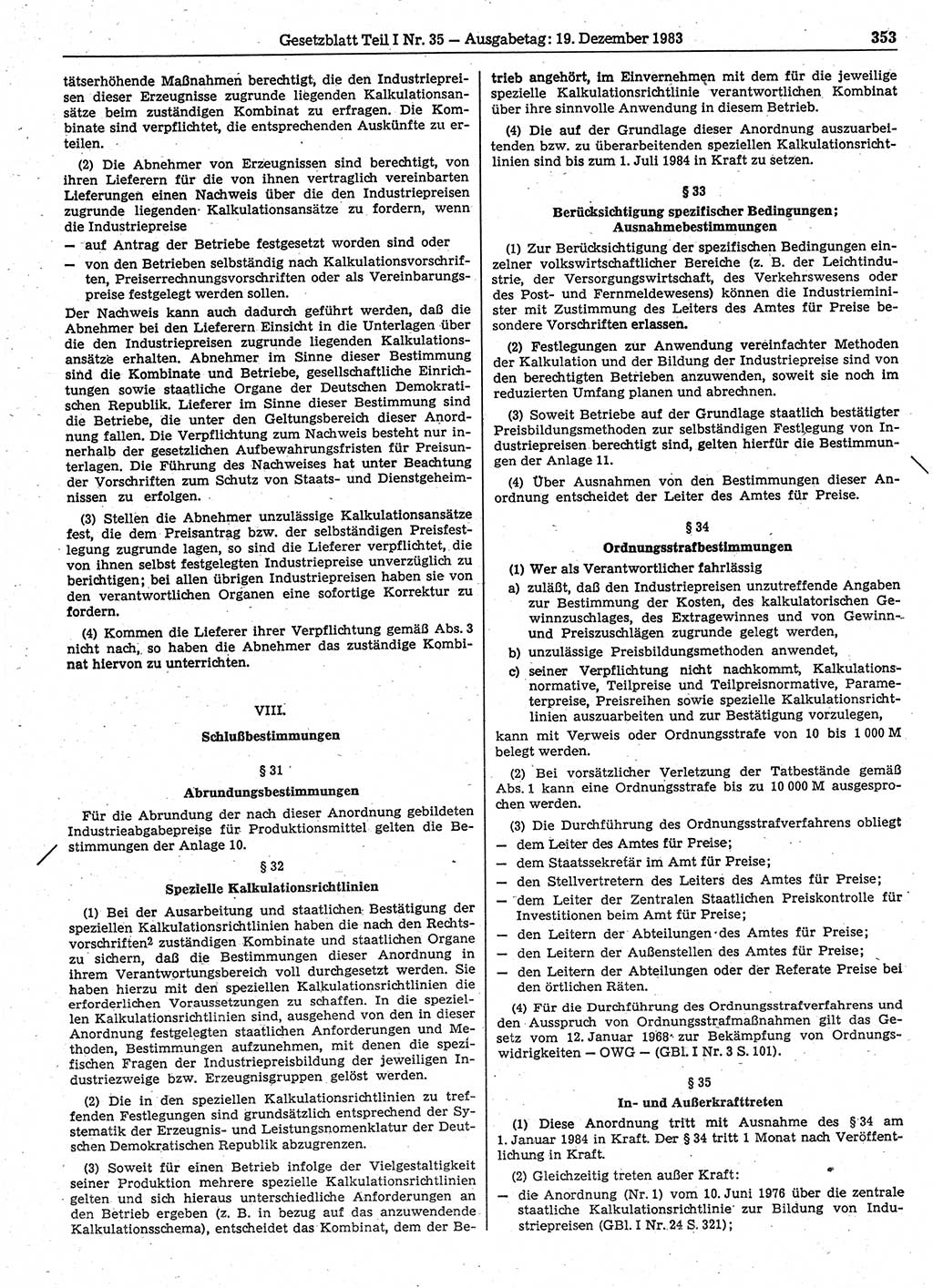 Gesetzblatt (GBl.) der Deutschen Demokratischen Republik (DDR) Teil Ⅰ 1983, Seite 353 (GBl. DDR Ⅰ 1983, S. 353)