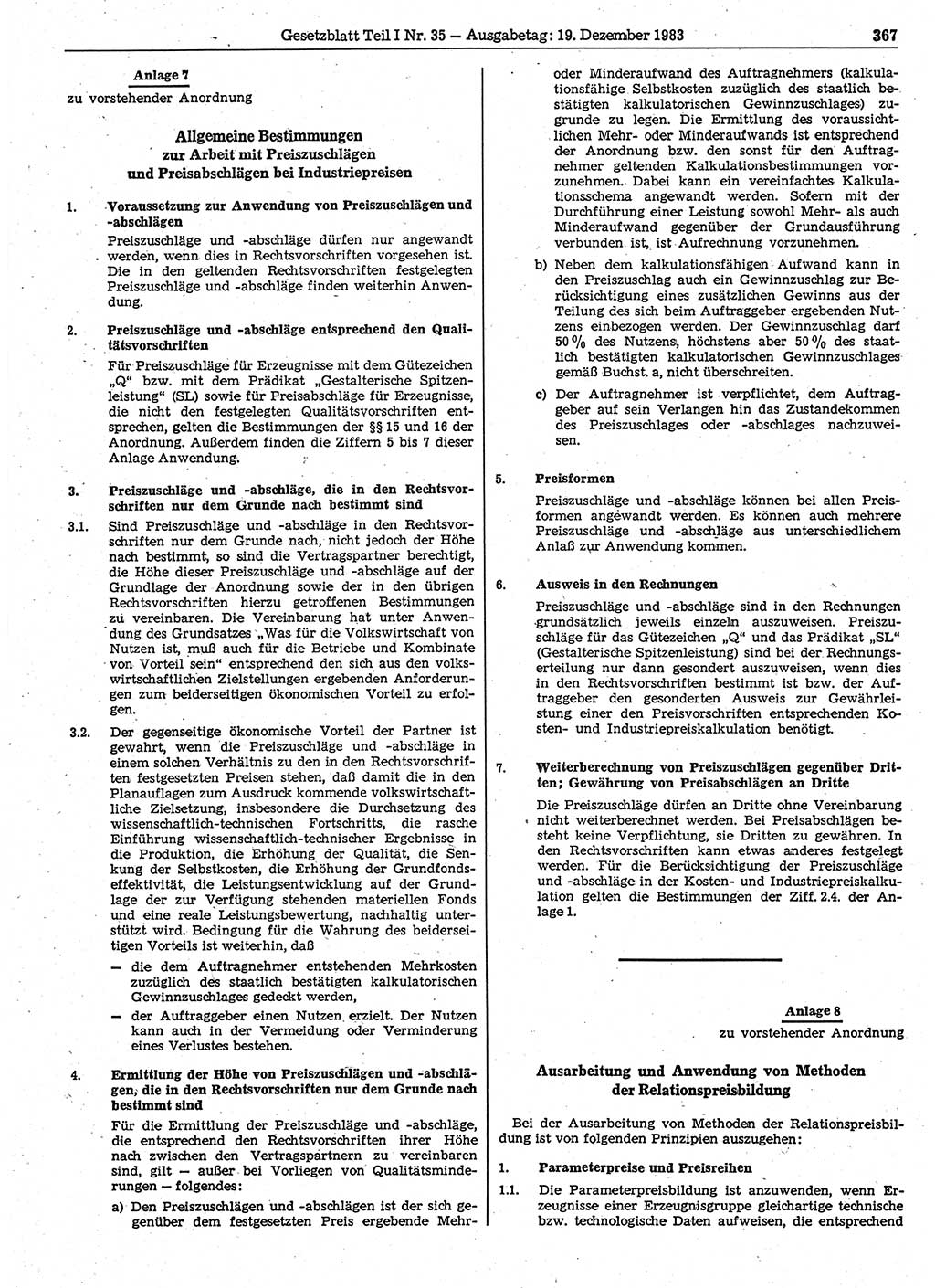 Gesetzblatt (GBl.) der Deutschen Demokratischen Republik (DDR) Teil Ⅰ 1983, Seite 367 (GBl. DDR Ⅰ 1983, S. 367)