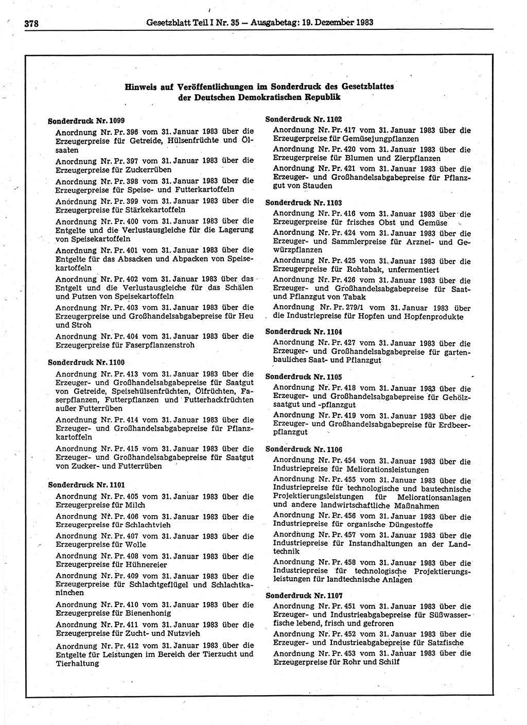 Gesetzblatt (GBl.) der Deutschen Demokratischen Republik (DDR) Teil Ⅰ 1983, Seite 378 (GBl. DDR Ⅰ 1983, S. 378)