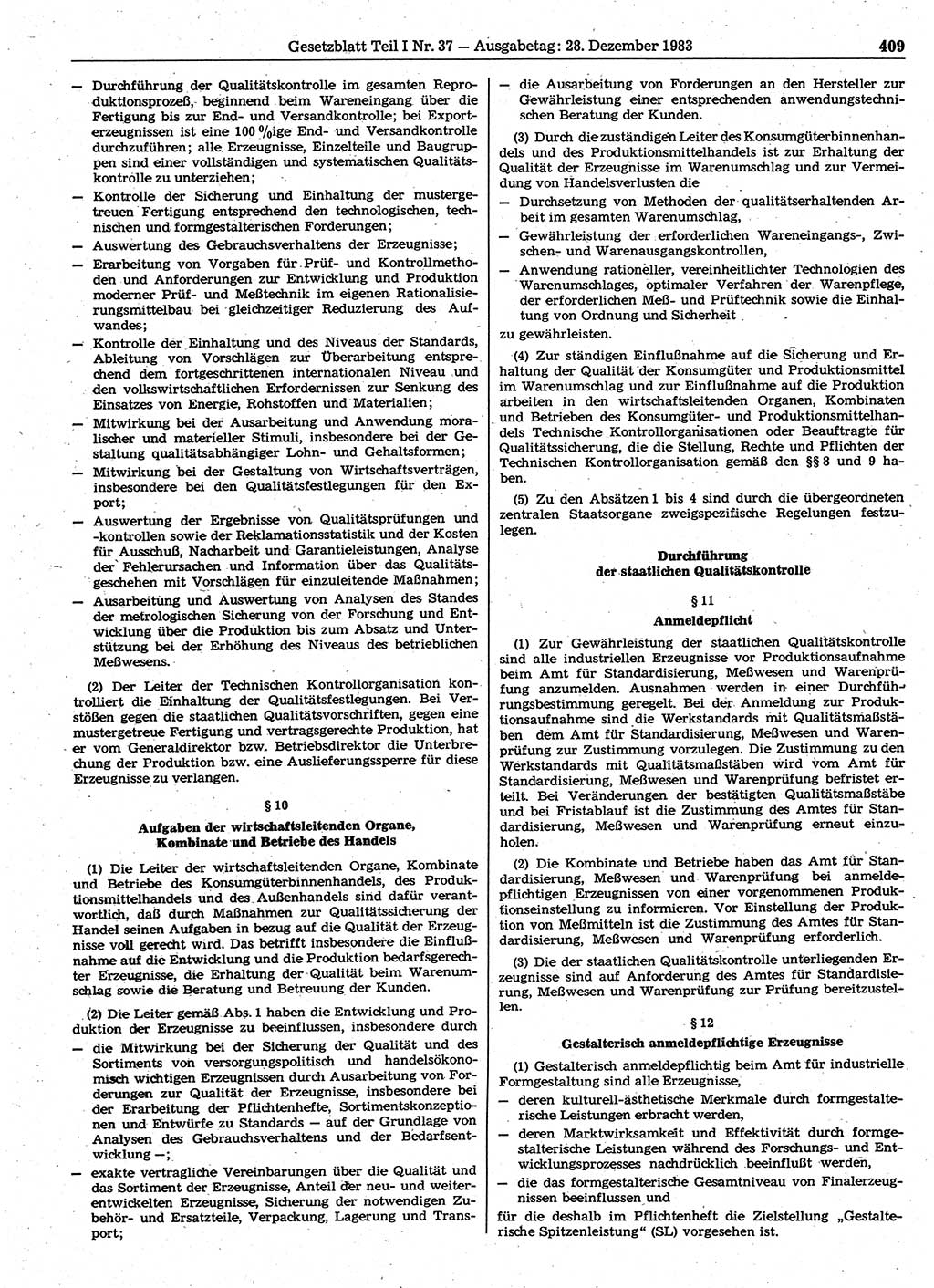 Gesetzblatt (GBl.) der Deutschen Demokratischen Republik (DDR) Teil Ⅰ 1983, Seite 409 (GBl. DDR Ⅰ 1983, S. 409)