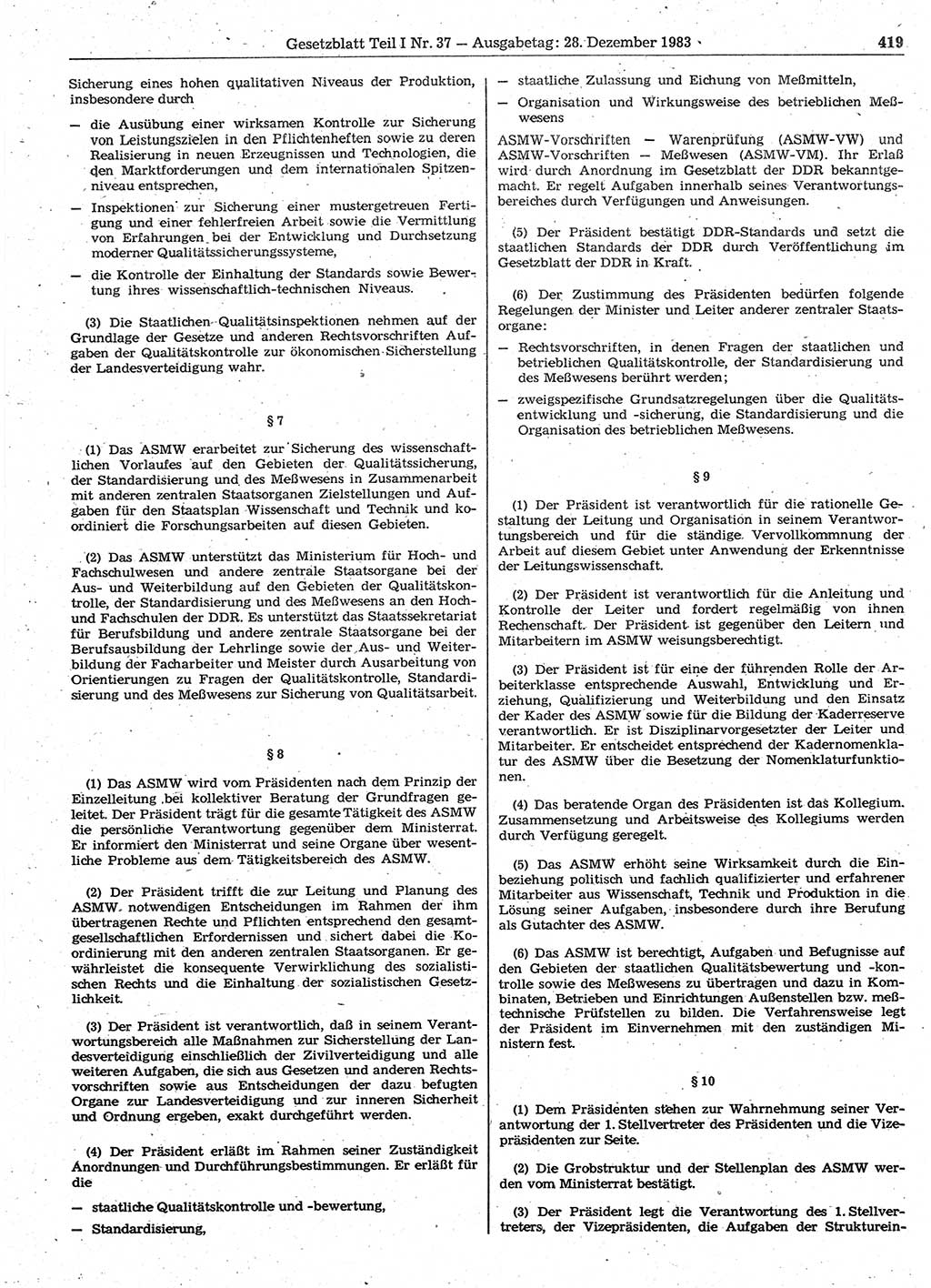 Gesetzblatt (GBl.) der Deutschen Demokratischen Republik (DDR) Teil Ⅰ 1983, Seite 419 (GBl. DDR Ⅰ 1983, S. 419)
