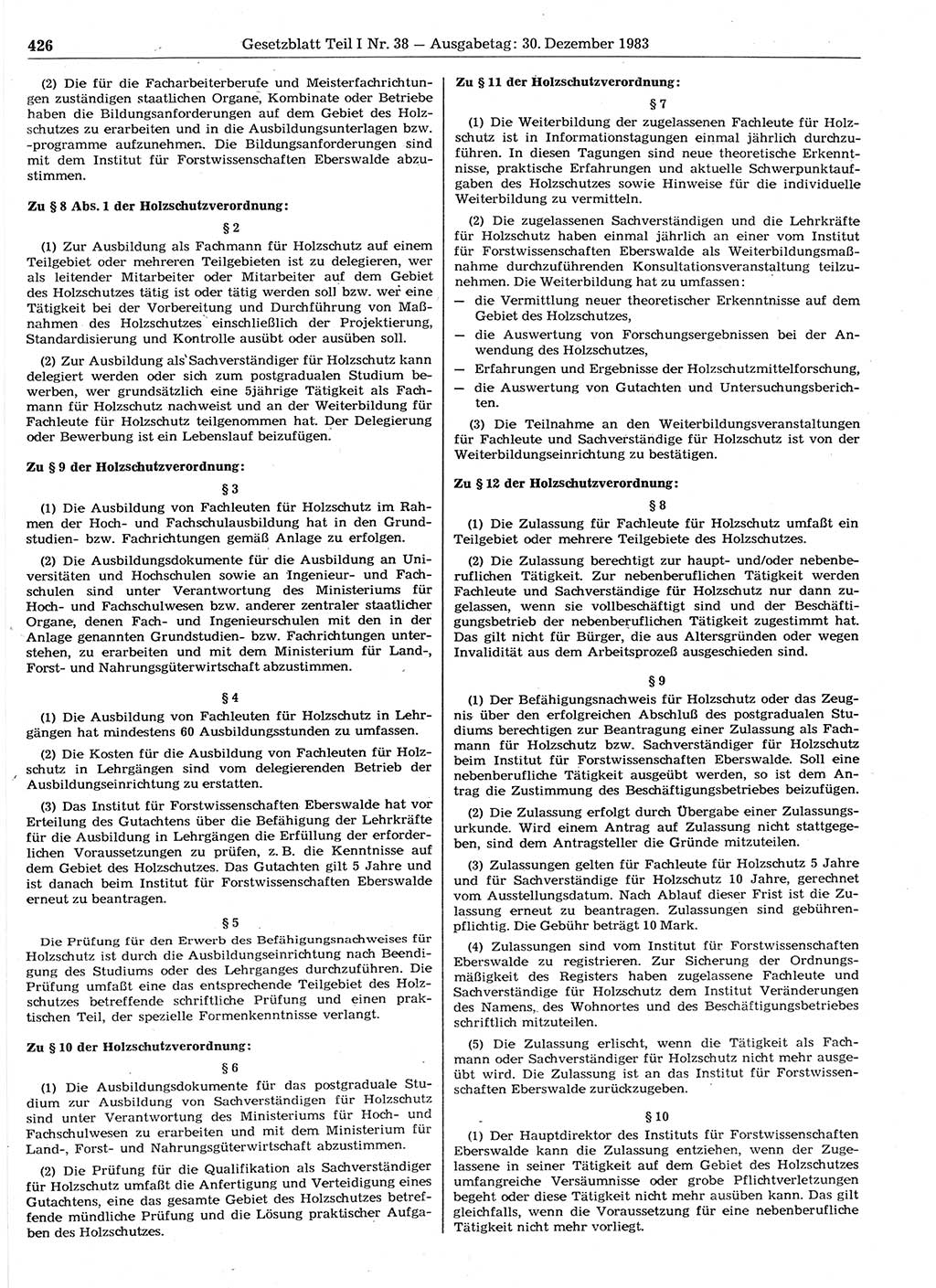 Gesetzblatt (GBl.) der Deutschen Demokratischen Republik (DDR) Teil Ⅰ 1983, Seite 426 (GBl. DDR Ⅰ 1983, S. 426)