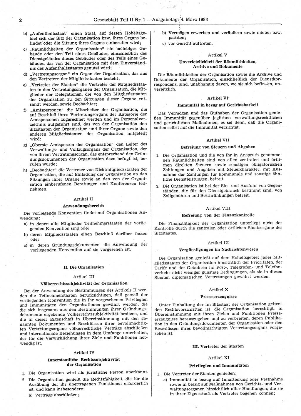 Gesetzblatt (GBl.) der Deutschen Demokratischen Republik (DDR) Teil ⅠⅠ 1983, Seite 2 (GBl. DDR ⅠⅠ 1983, S. 2)
