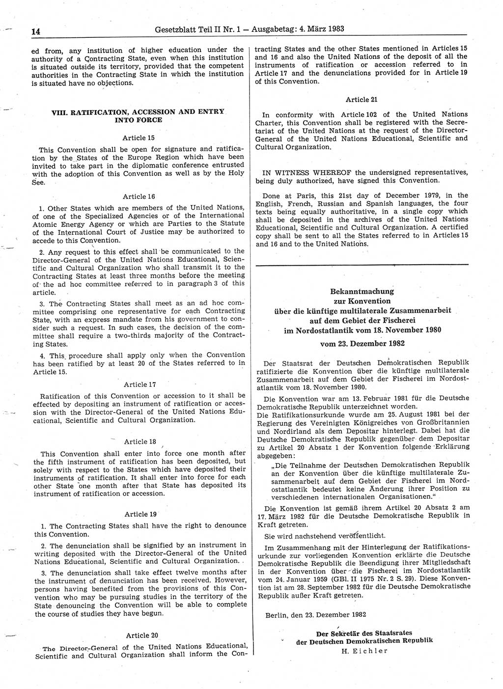 Gesetzblatt (GBl.) der Deutschen Demokratischen Republik (DDR) Teil ⅠⅠ 1983, Seite 14 (GBl. DDR ⅠⅠ 1983, S. 14)