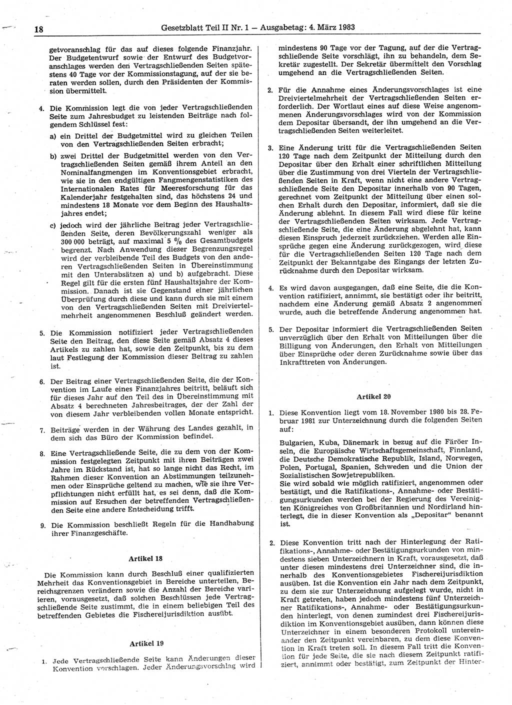 Gesetzblatt (GBl.) der Deutschen Demokratischen Republik (DDR) Teil ⅠⅠ 1983, Seite 18 (GBl. DDR ⅠⅠ 1983, S. 18)