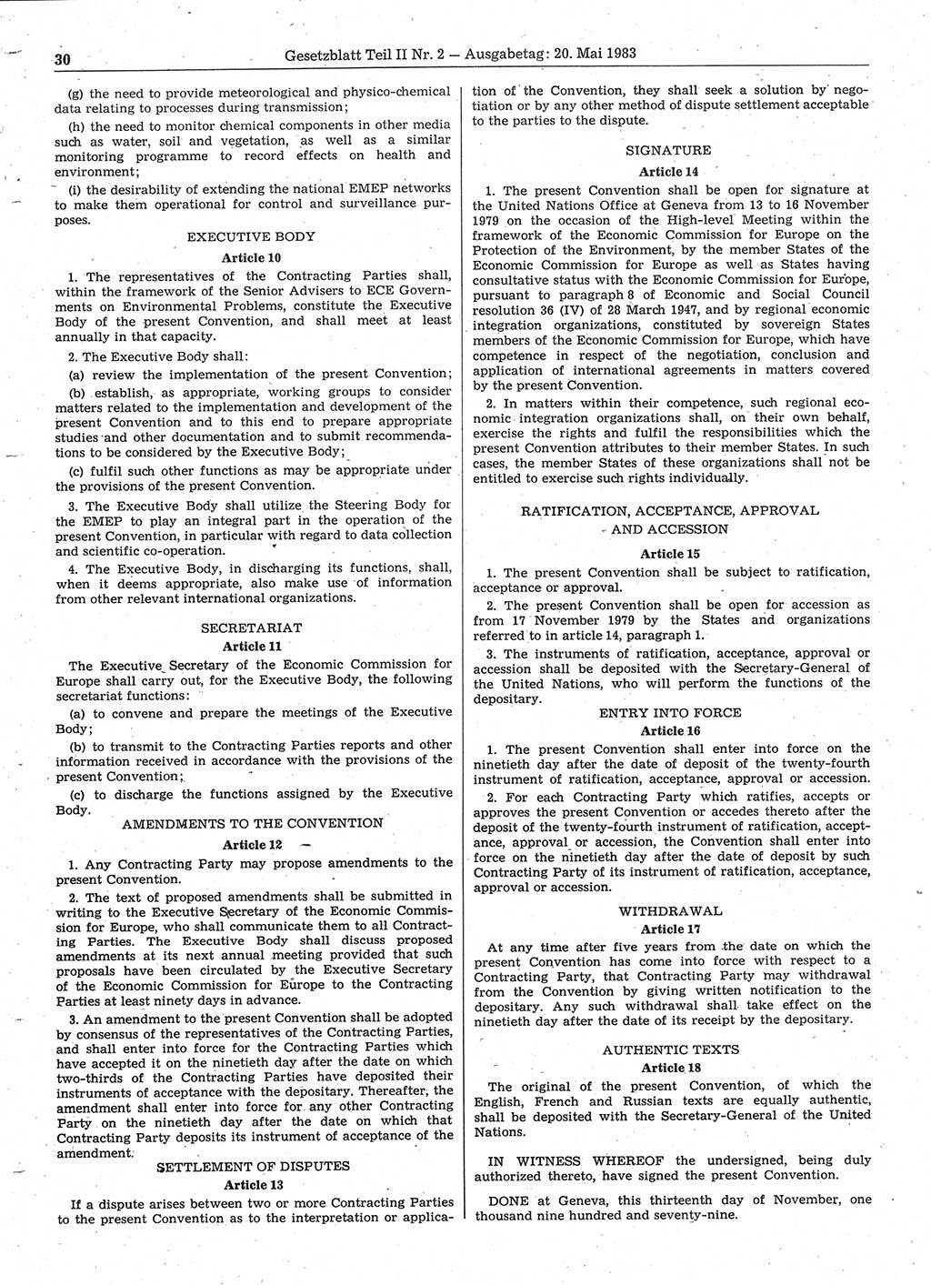 Gesetzblatt (GBl.) der Deutschen Demokratischen Republik (DDR) Teil ⅠⅠ 1983, Seite 30 (GBl. DDR ⅠⅠ 1983, S. 30)
