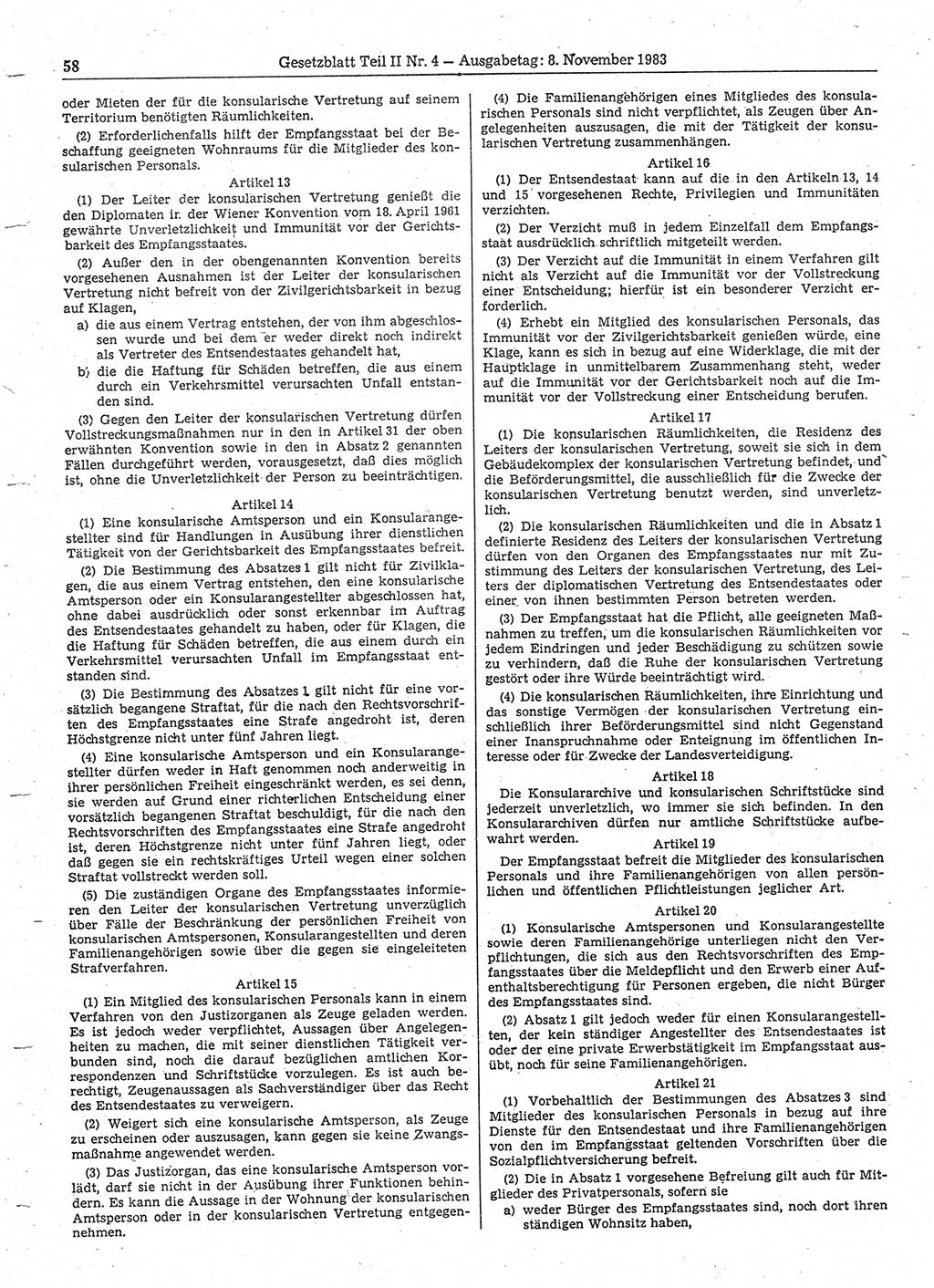 Gesetzblatt (GBl.) der Deutschen Demokratischen Republik (DDR) Teil ⅠⅠ 1983, Seite 58 (GBl. DDR ⅠⅠ 1983, S. 58)