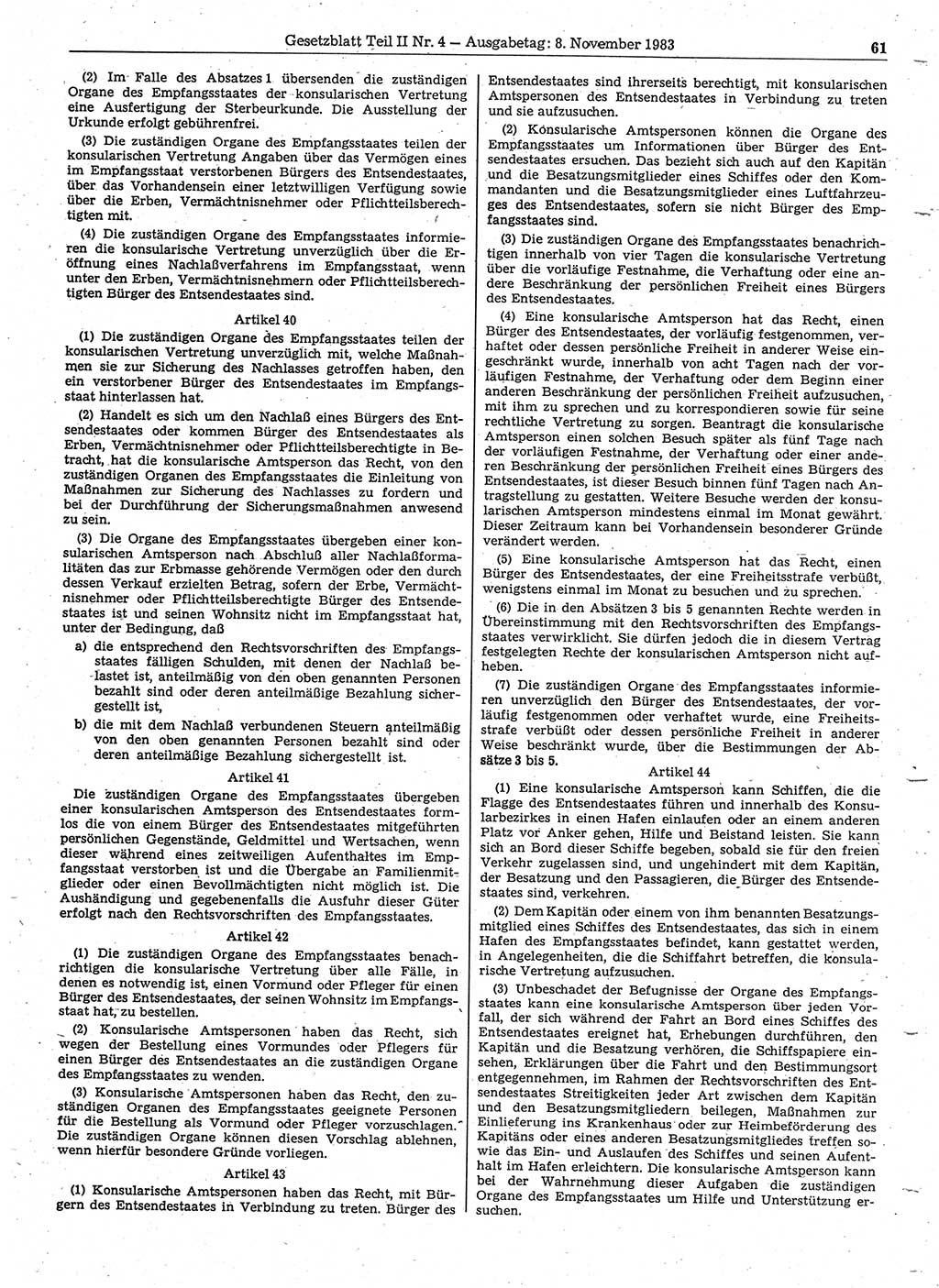 Gesetzblatt (GBl.) der Deutschen Demokratischen Republik (DDR) Teil ⅠⅠ 1983, Seite 61 (GBl. DDR ⅠⅠ 1983, S. 61)