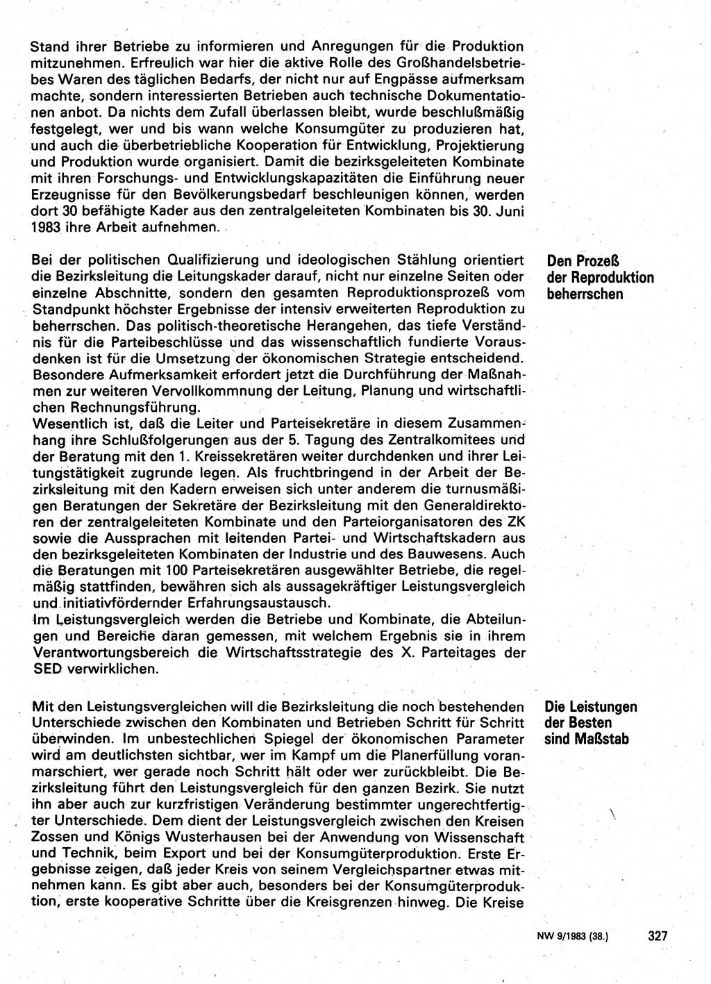 Neuer Weg (NW), Organ des Zentralkomitees (ZK) der SED (Sozialistische Einheitspartei Deutschlands) für Fragen des Parteilebens, 38. Jahrgang [Deutsche Demokratische Republik (DDR)] 1983, Seite 327 (NW ZK SED DDR 1983, S. 327)
