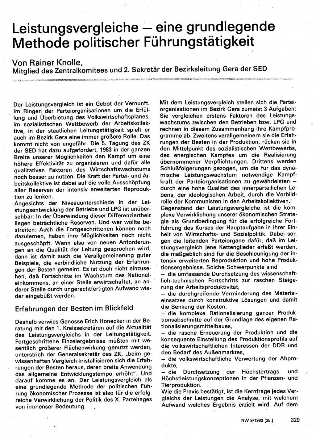 Neuer Weg (NW), Organ des Zentralkomitees (ZK) der SED (Sozialistische Einheitspartei Deutschlands) für Fragen des Parteilebens, 38. Jahrgang [Deutsche Demokratische Republik (DDR)] 1983, Seite 329 (NW ZK SED DDR 1983, S. 329)