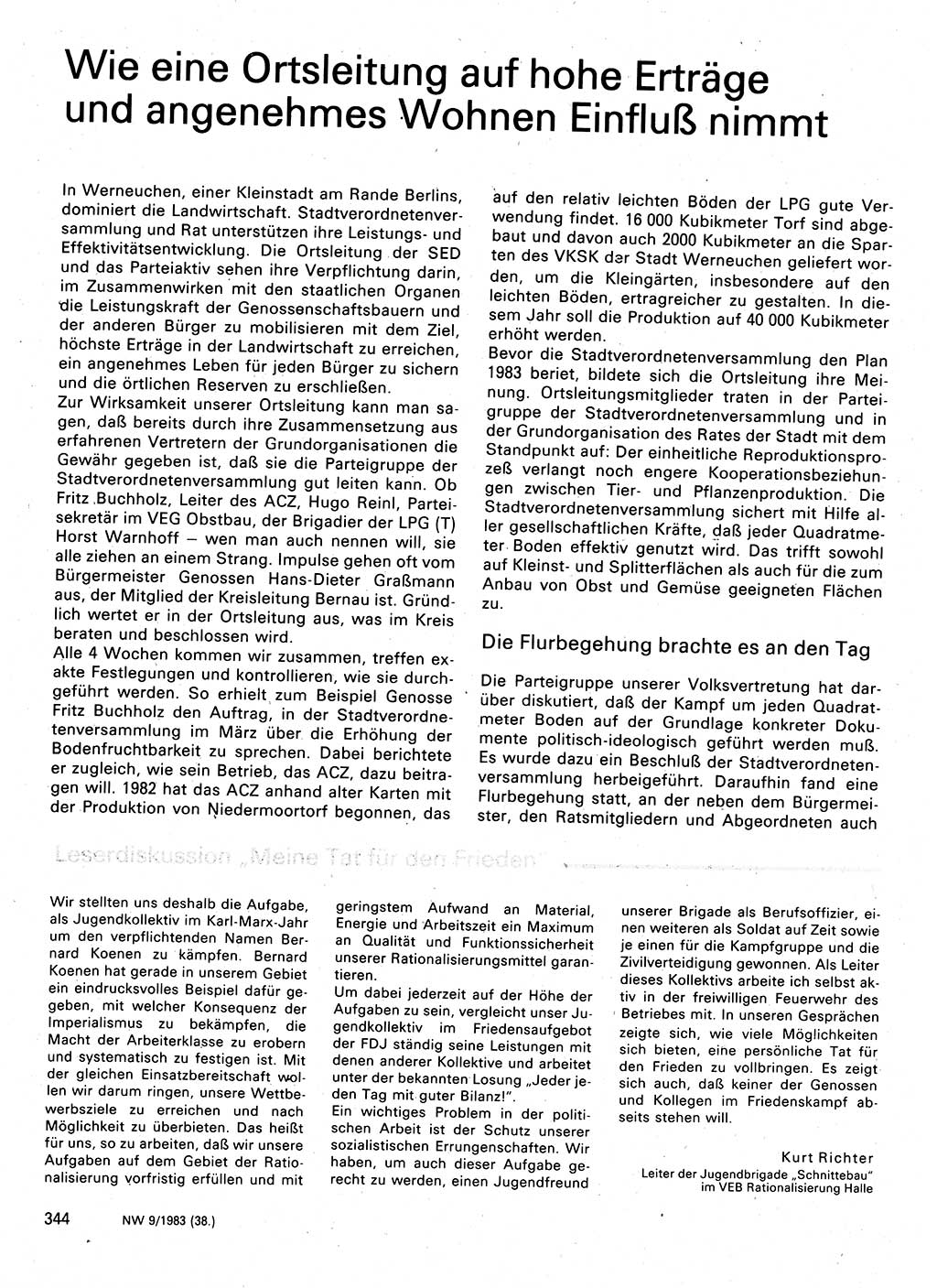 Neuer Weg (NW), Organ des Zentralkomitees (ZK) der SED (Sozialistische Einheitspartei Deutschlands) für Fragen des Parteilebens, 38. Jahrgang [Deutsche Demokratische Republik (DDR)] 1983, Seite 344 (NW ZK SED DDR 1983, S. 344)
