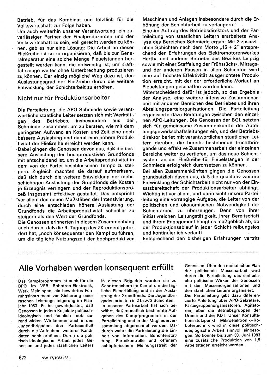 Neuer Weg (NW), Organ des Zentralkomitees (ZK) der SED (Sozialistische Einheitspartei Deutschlands) für Fragen des Parteilebens, 38. Jahrgang [Deutsche Demokratische Republik (DDR)] 1983, Seite 672 (NW ZK SED DDR 1983, S. 672)