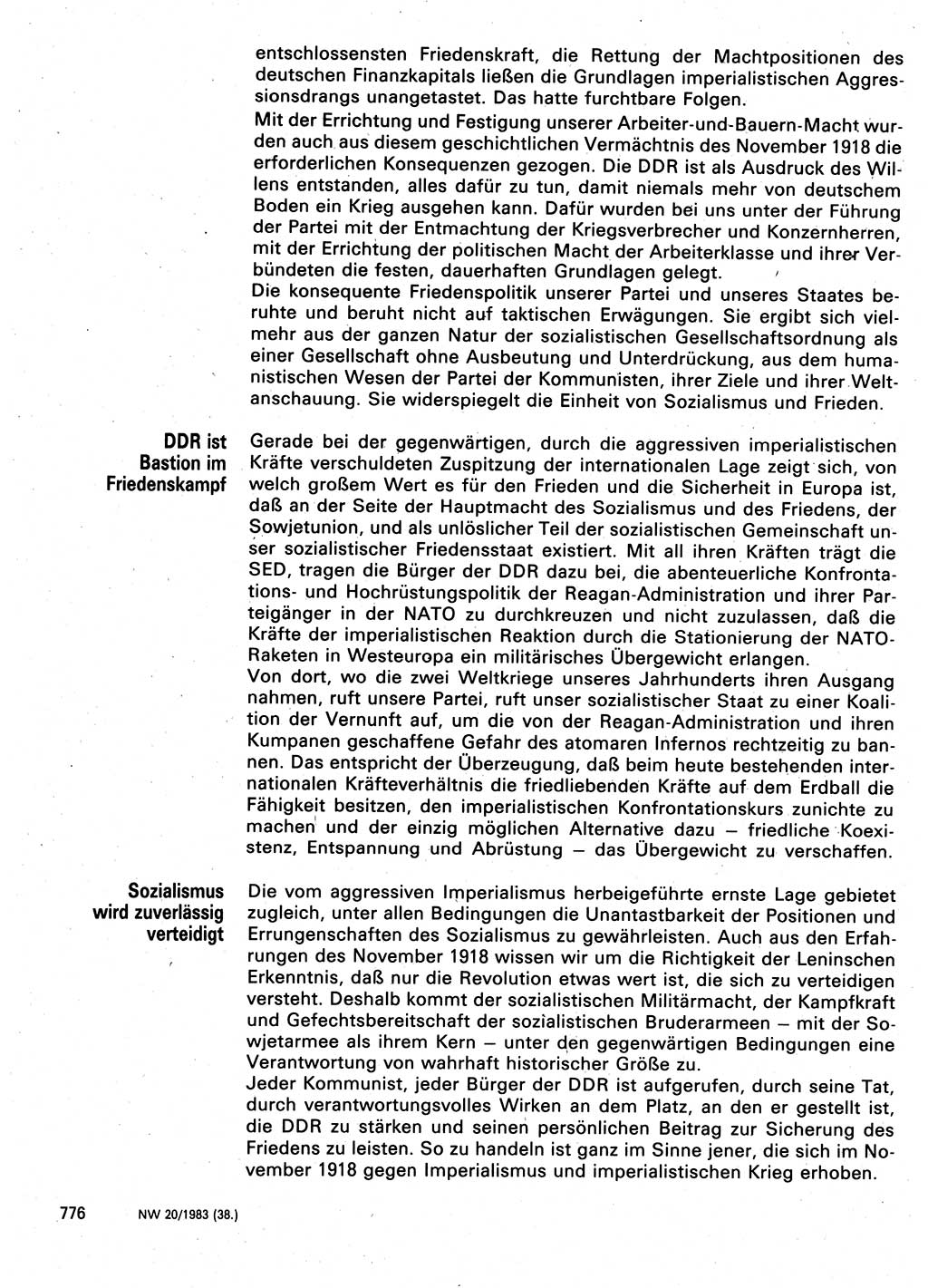 Neuer Weg (NW), Organ des Zentralkomitees (ZK) der SED (Sozialistische Einheitspartei Deutschlands) für Fragen des Parteilebens, 38. Jahrgang [Deutsche Demokratische Republik (DDR)] 1983, Seite 776 (NW ZK SED DDR 1983, S. 776)