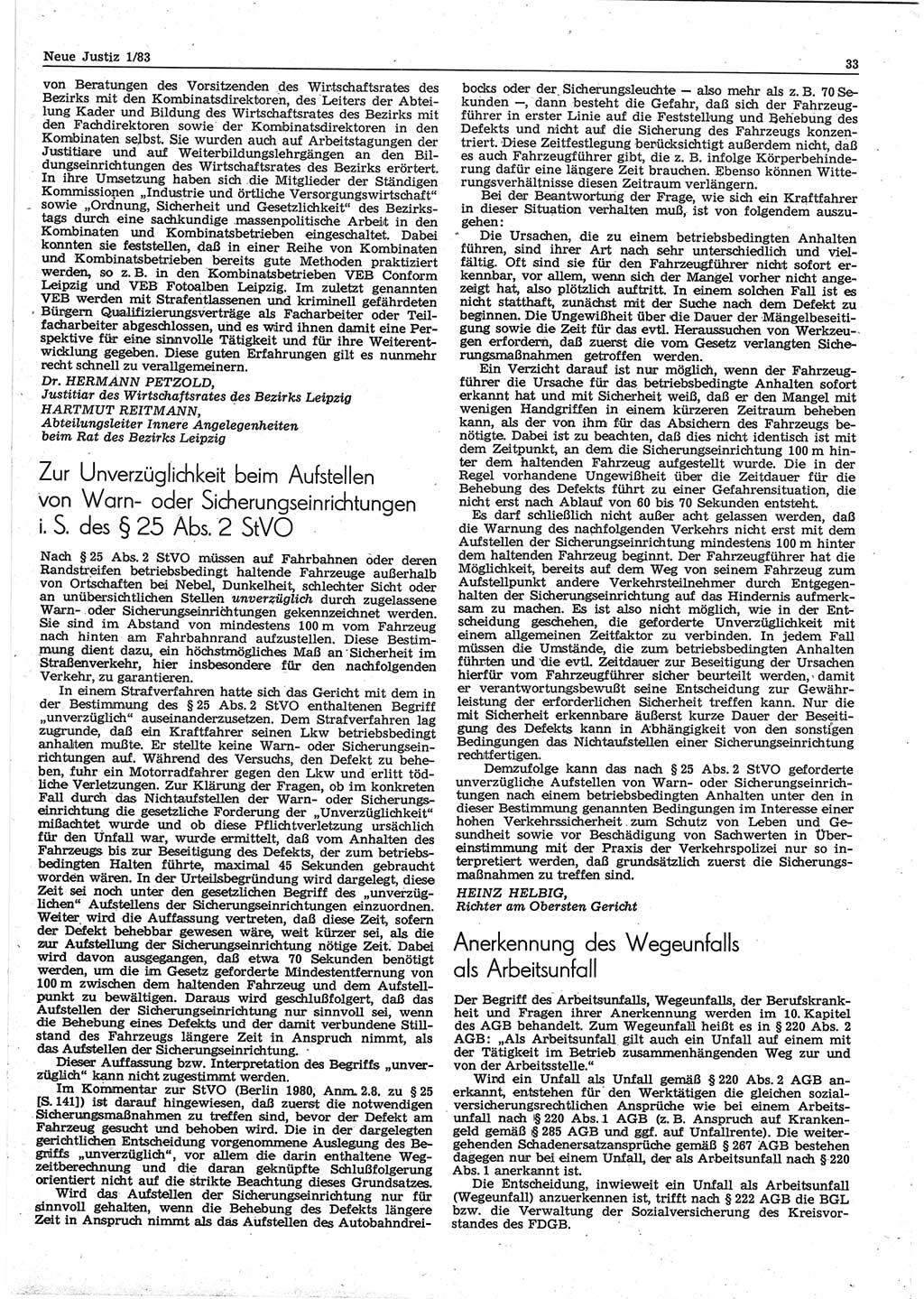 Neue Justiz (NJ), Zeitschrift für sozialistisches Recht und Gesetzlichkeit [Deutsche Demokratische Republik (DDR)], 37. Jahrgang 1983, Seite 33 (NJ DDR 1983, S. 33)