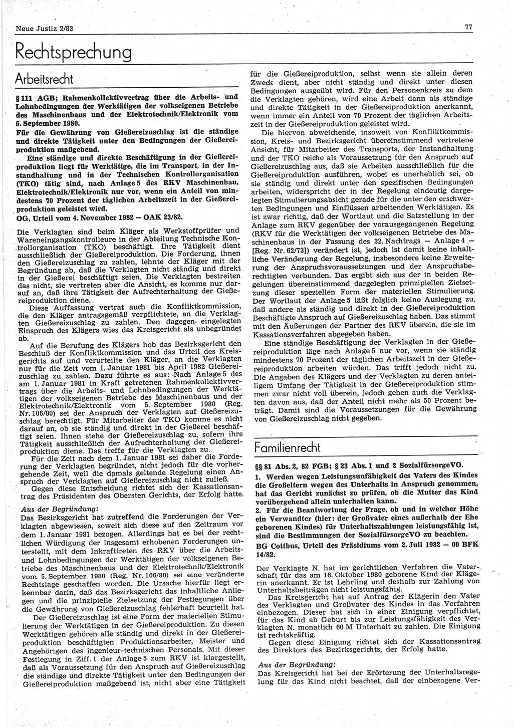Neue Justiz (NJ), Zeitschrift für sozialistisches Recht und Gesetzlichkeit [Deutsche Demokratische Republik (DDR)], 37. Jahrgang 1983, Seite 77 (NJ DDR 1983, S. 77)