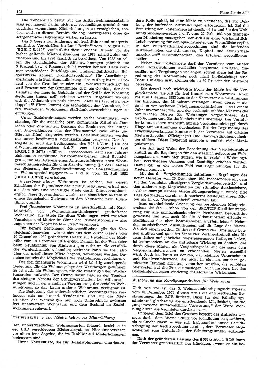 Neue Justiz (NJ), Zeitschrift für sozialistisches Recht und Gesetzlichkeit [Deutsche Demokratische Republik (DDR)], 37. Jahrgang 1983, Seite 108 (NJ DDR 1983, S. 108)