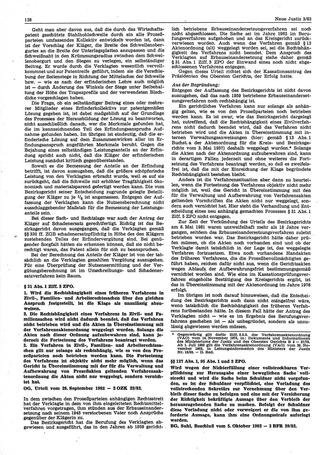 Neue Justiz (NJ), Zeitschrift für sozialistisches Recht und Gesetzlichkeit [Deutsche Demokratische Republik (DDR)], 37. Jahrgang 1983, Seite 128 (NJ DDR 1983, S. 128)