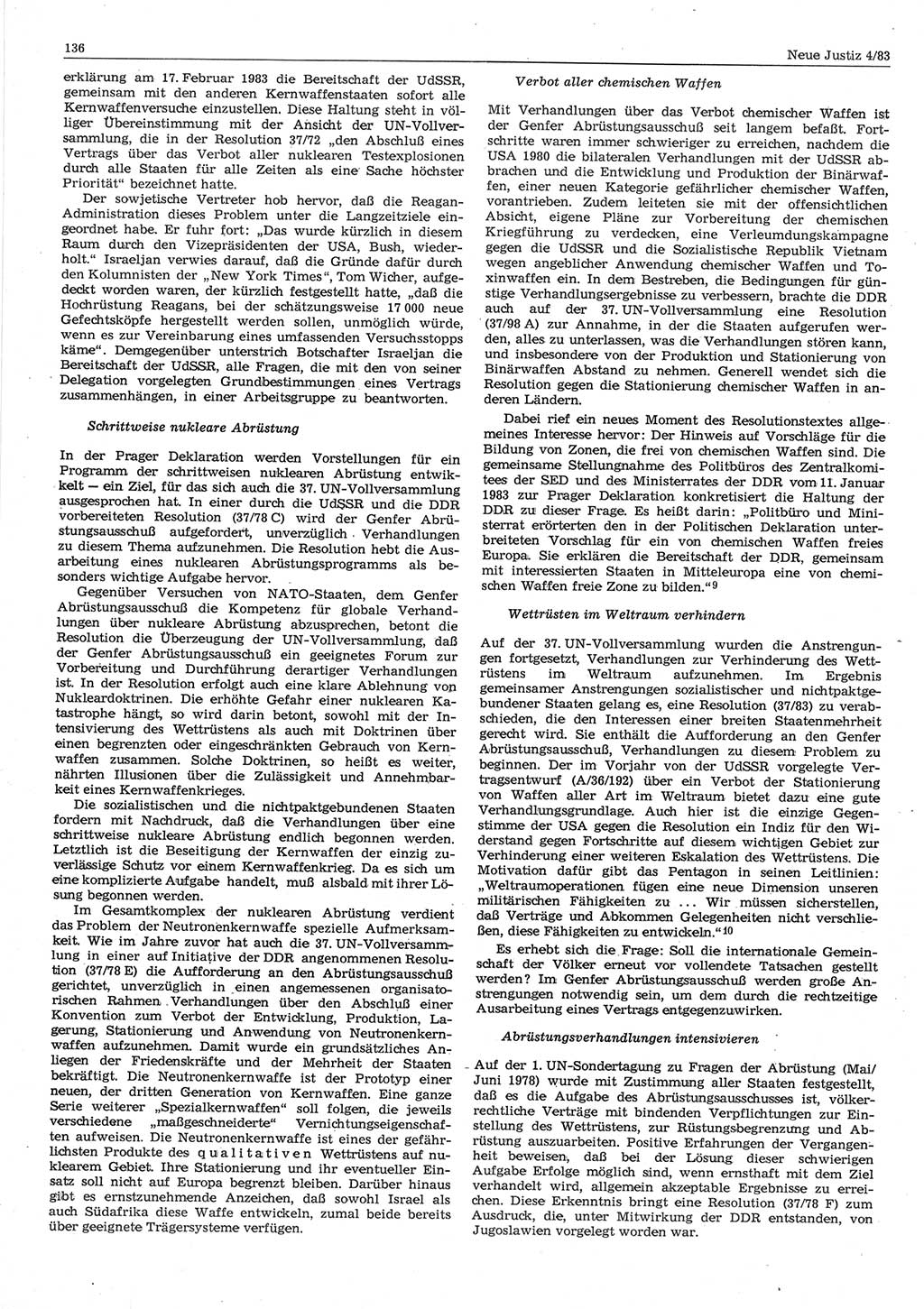 Neue Justiz (NJ), Zeitschrift für sozialistisches Recht und Gesetzlichkeit [Deutsche Demokratische Republik (DDR)], 37. Jahrgang 1983, Seite 136 (NJ DDR 1983, S. 136)