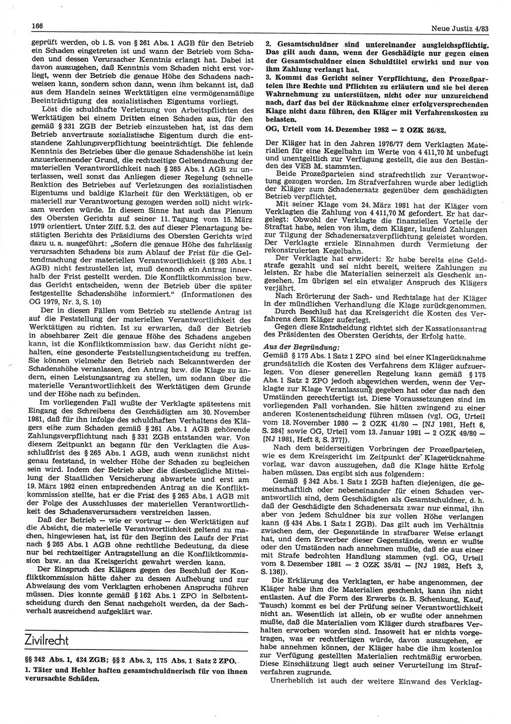 Neue Justiz (NJ), Zeitschrift für sozialistisches Recht und Gesetzlichkeit [Deutsche Demokratische Republik (DDR)], 37. Jahrgang 1983, Seite 166 (NJ DDR 1983, S. 166)