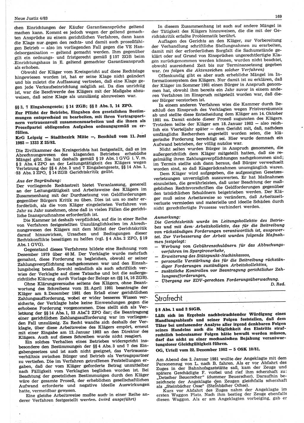 Neue Justiz (NJ), Zeitschrift für sozialistisches Recht und Gesetzlichkeit [Deutsche Demokratische Republik (DDR)], 37. Jahrgang 1983, Seite 169 (NJ DDR 1983, S. 169)