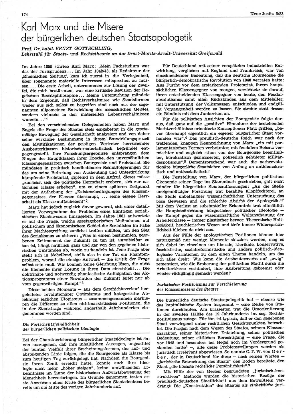 Neue Justiz (NJ), Zeitschrift für sozialistisches Recht und Gesetzlichkeit [Deutsche Demokratische Republik (DDR)], 37. Jahrgang 1983, Seite 174 (NJ DDR 1983, S. 174)