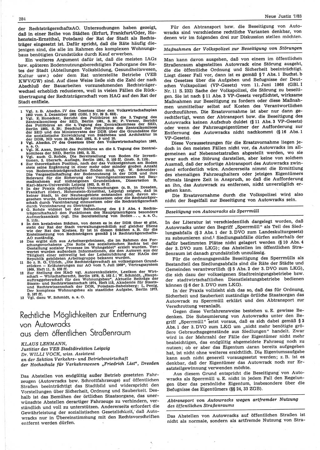 Neue Justiz (NJ), Zeitschrift für sozialistisches Recht und Gesetzlichkeit [Deutsche Demokratische Republik (DDR)], 37. Jahrgang 1983, Seite 284 (NJ DDR 1983, S. 284)