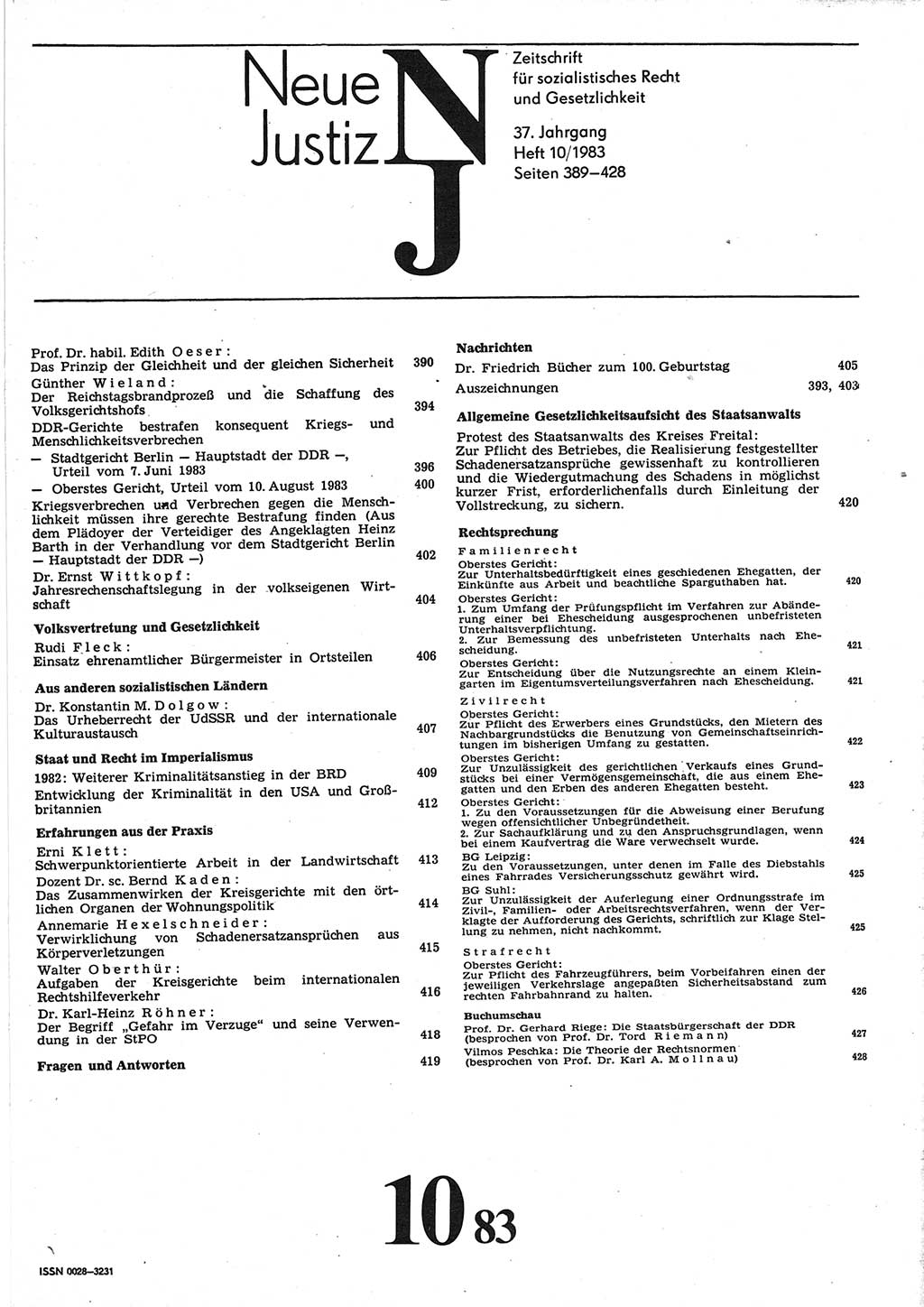 Neue Justiz (NJ), Zeitschrift für sozialistisches Recht und Gesetzlichkeit [Deutsche Demokratische Republik (DDR)], 37. Jahrgang 1983, Seite 389 (NJ DDR 1983, S. 389)