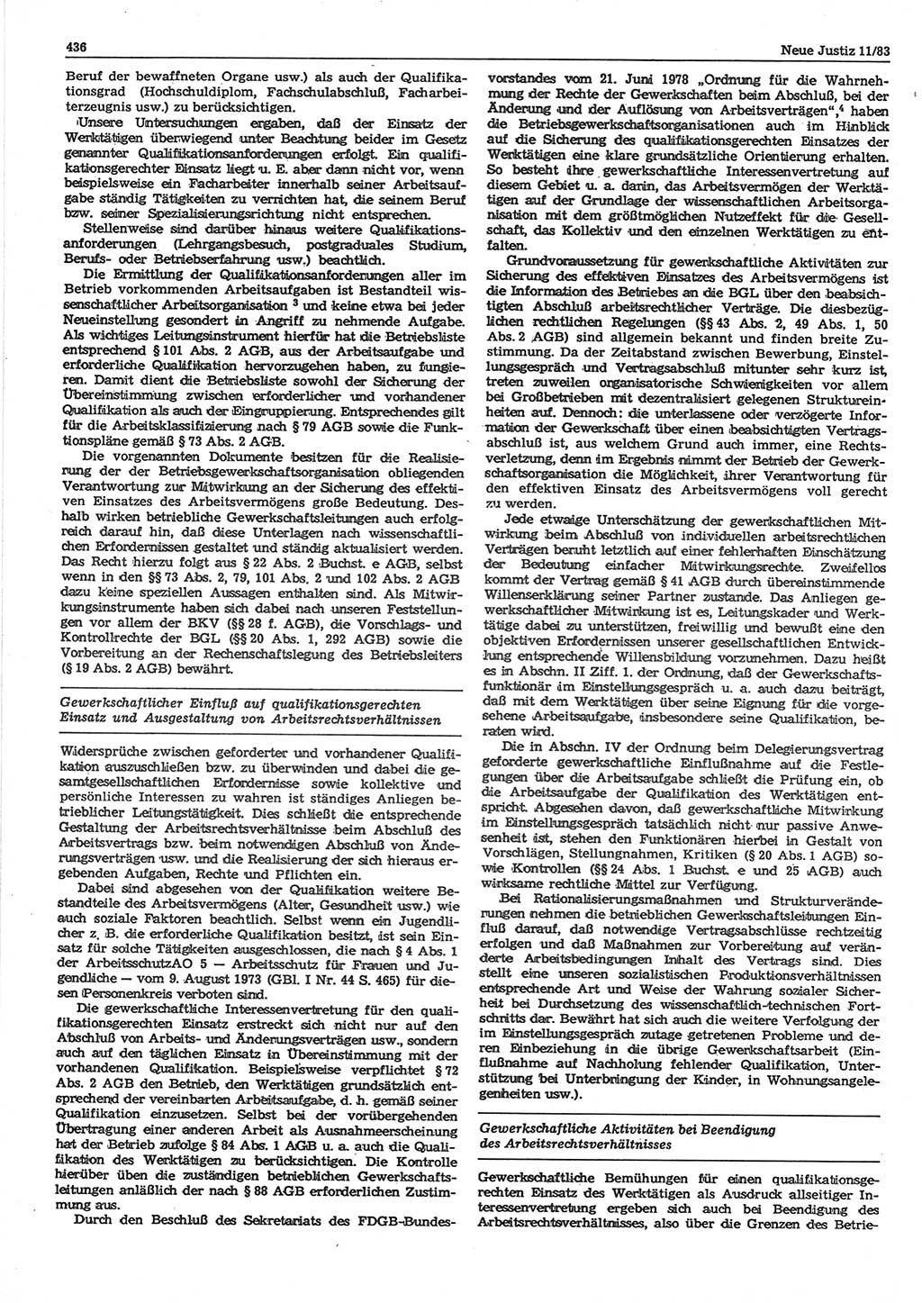Neue Justiz (NJ), Zeitschrift für sozialistisches Recht und Gesetzlichkeit [Deutsche Demokratische Republik (DDR)], 37. Jahrgang 1983, Seite 436 (NJ DDR 1983, S. 436)
